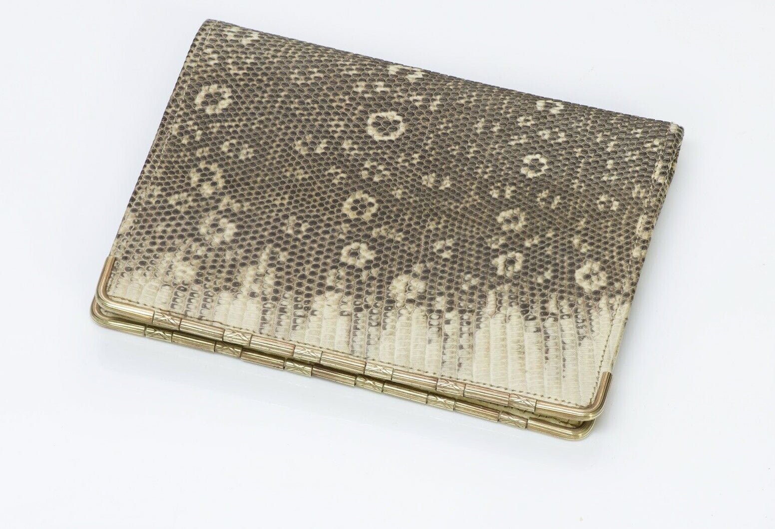Antique GROGAN Company Lizard 14K Gold Corners Bifold Wallet