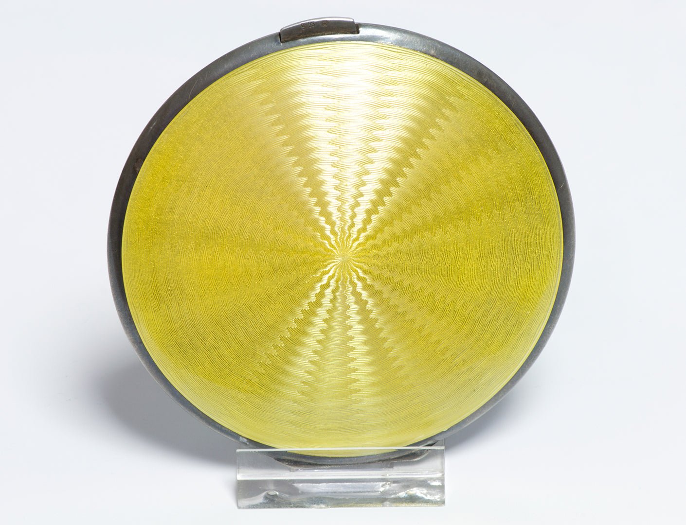 Antique Guilloche Iridescent Enamel Sterling Mirror Compact Kite Scene