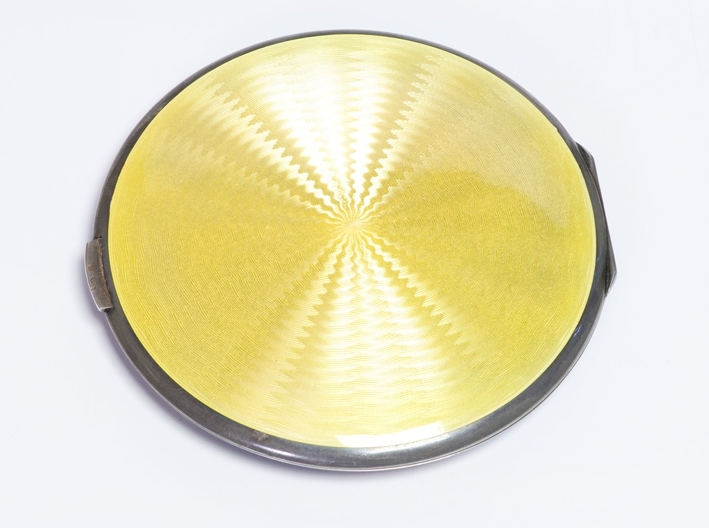 Antique Guilloche Iridescent Enamel Sterling Mirror Compact Kite Scene