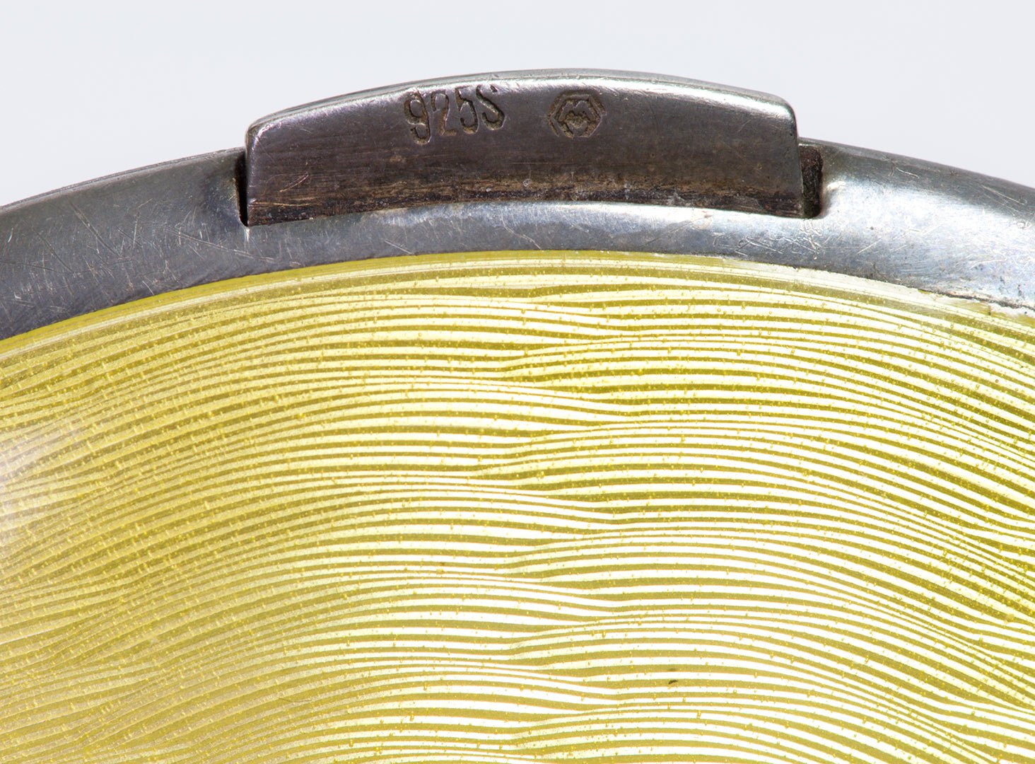 Antique Guilloche Iridescent Enamel Sterling Mirror Compact Kite Scene