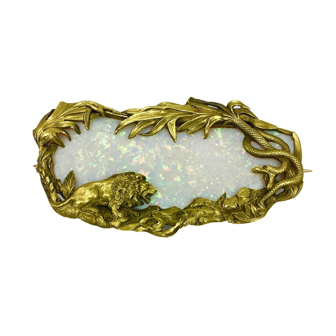 Antique Gustav Manz Gold Opal Brooch