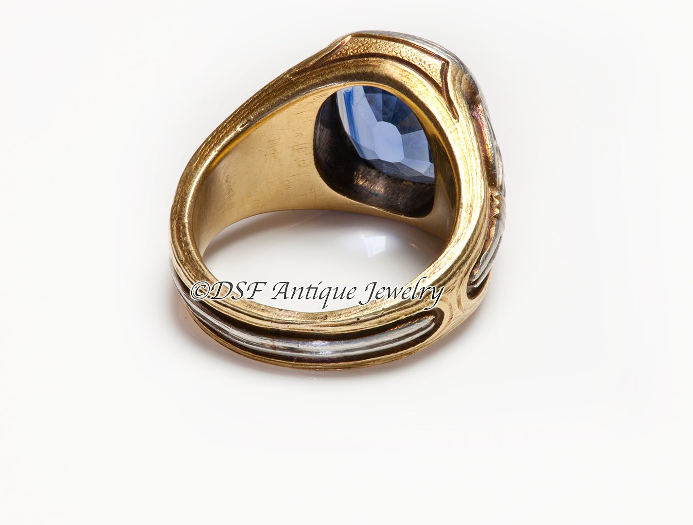 Antique Gustav Manz Gold Platinum Sapphire Men's Ring