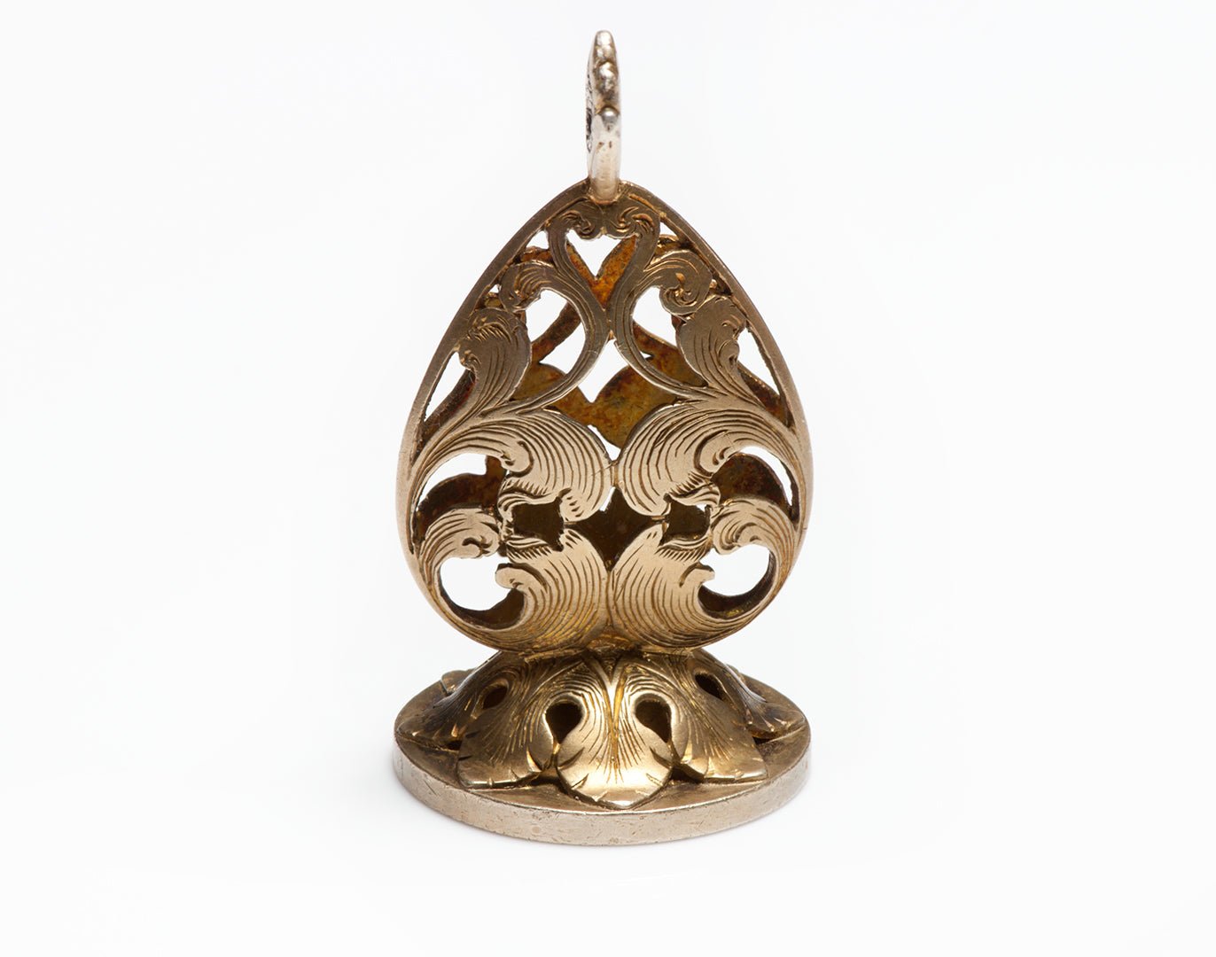 Antique Hand Carved Gilt Silver Fob Family Crest Seal