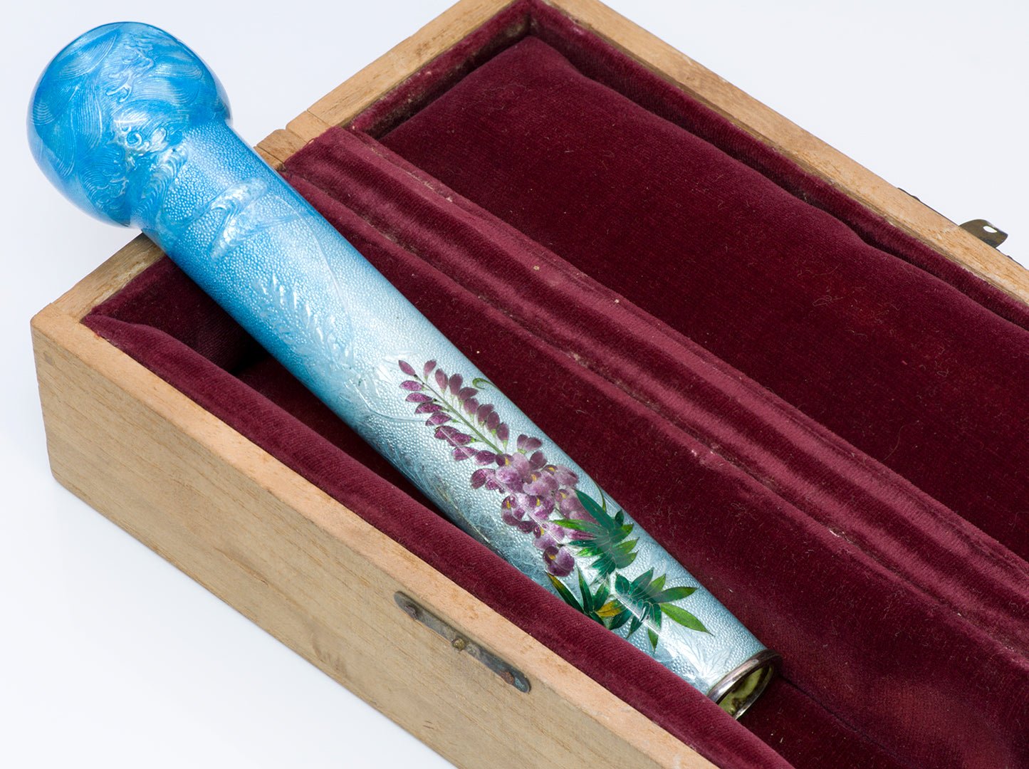 Antique Japanese Cloisonne Enamel Silver Parasol Handle