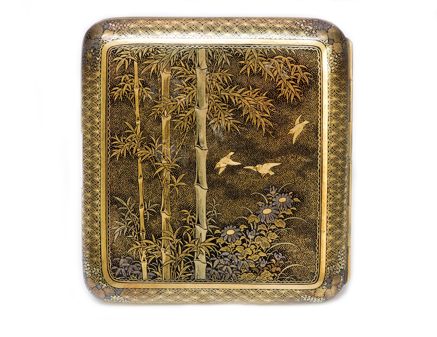 Antique Japanese Damascene Iron Gold Cigarette Case