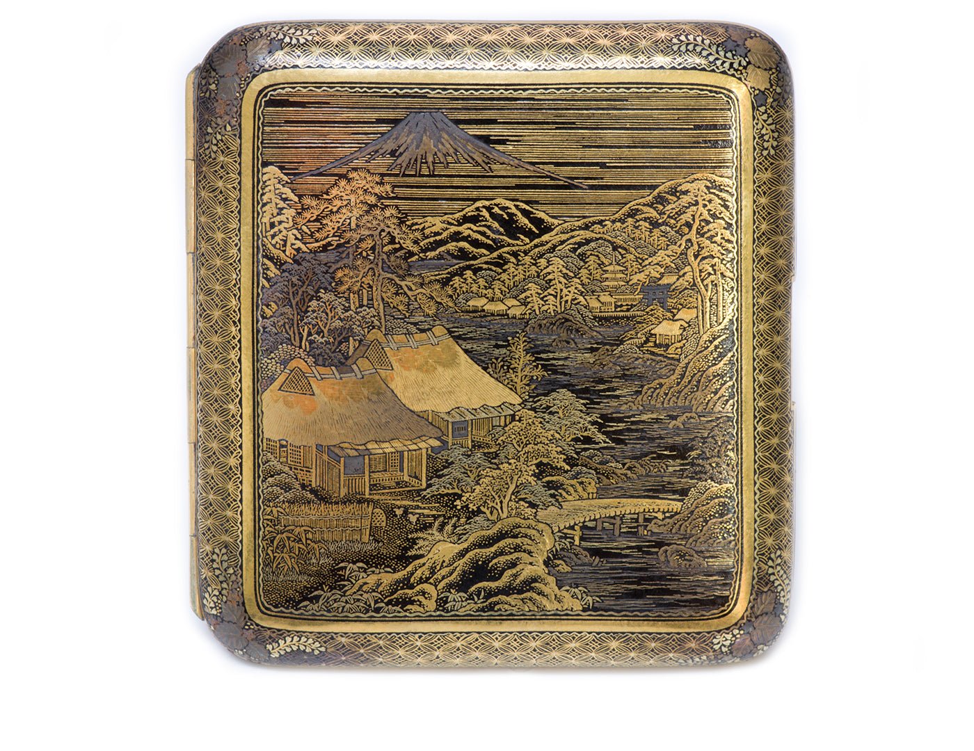 Antique Japanese Damascene Iron Gold Cigarette Case