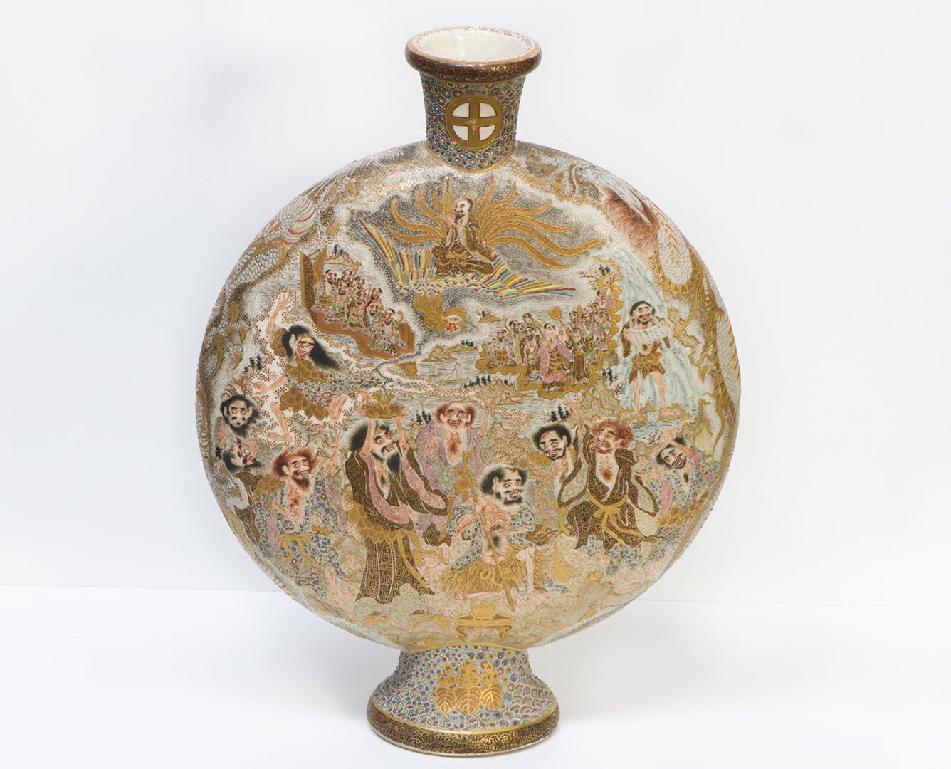 Antique Japanese Satsuma Moon Flask Vase Meiji-Era