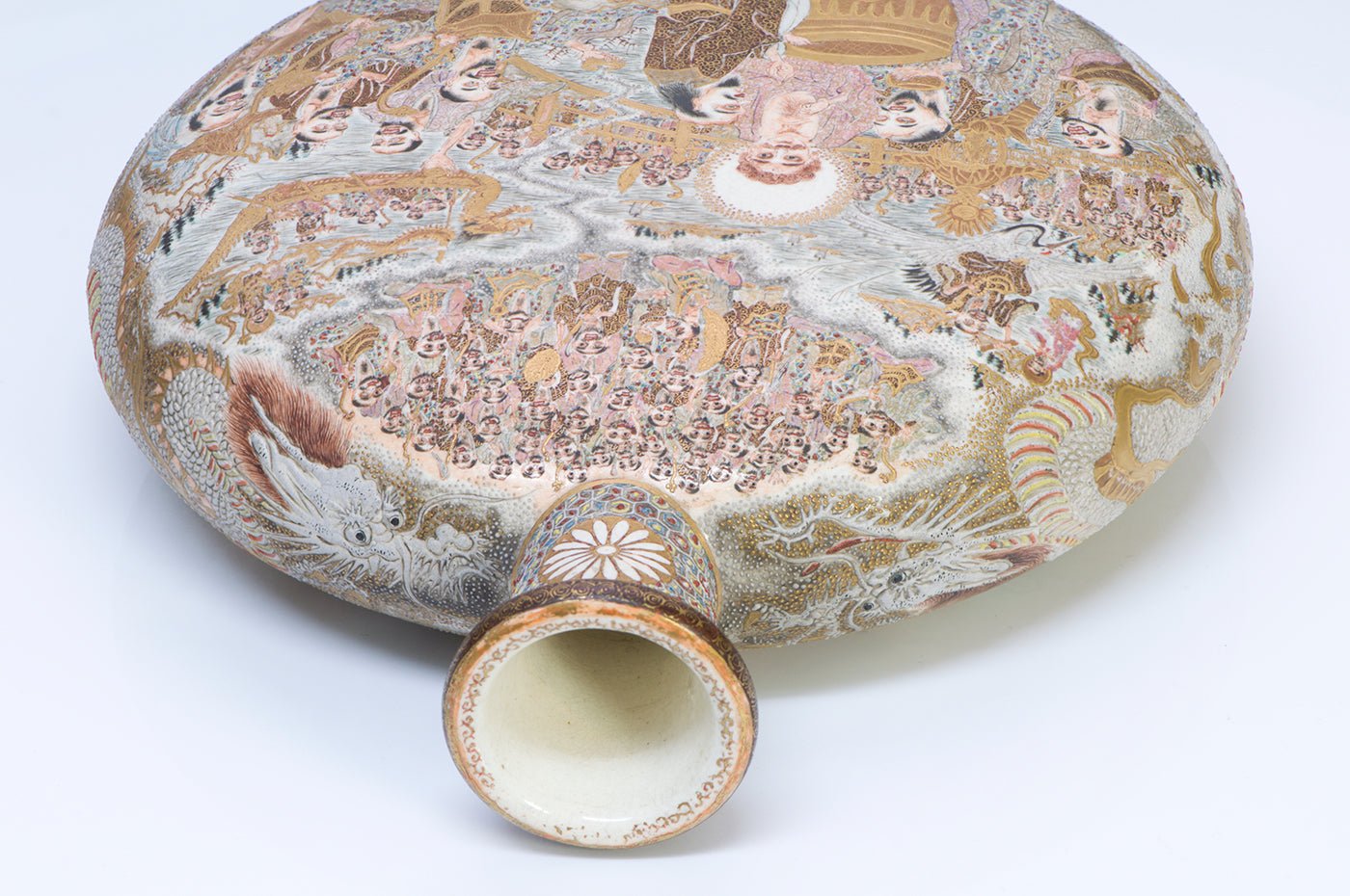 Antique Japanese Satsuma Moon Flask Vase Meiji-Era