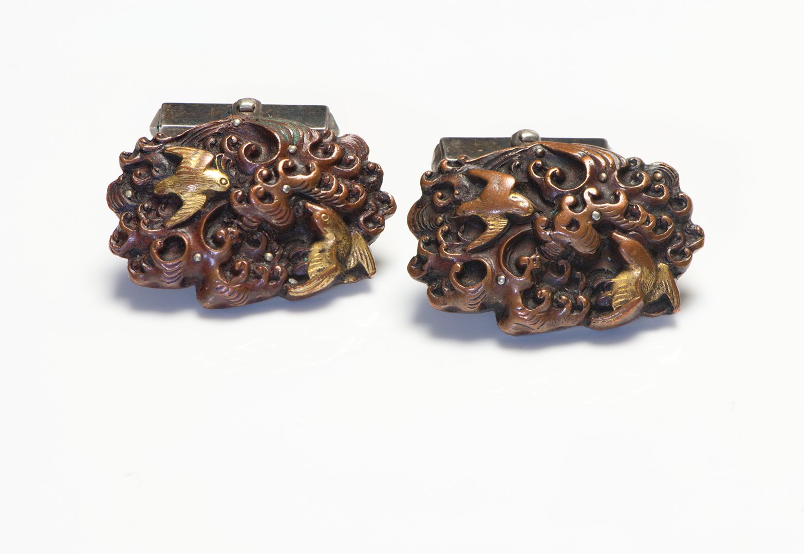 Antique Japanese Shakudo Mixed Metal Silver Mounted Cufflinks