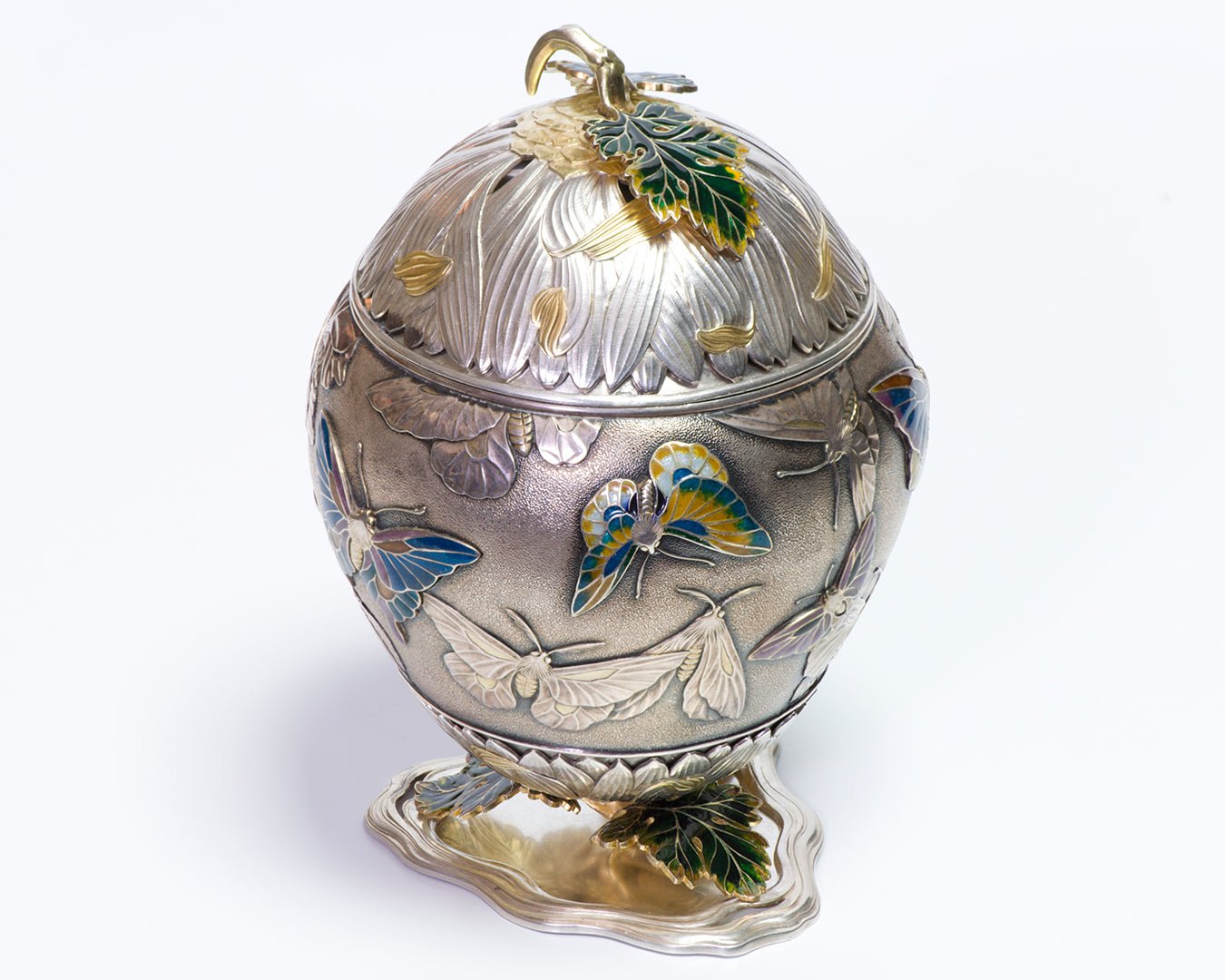 Antique Japanese Silver & Gold Enamel Koro Incense