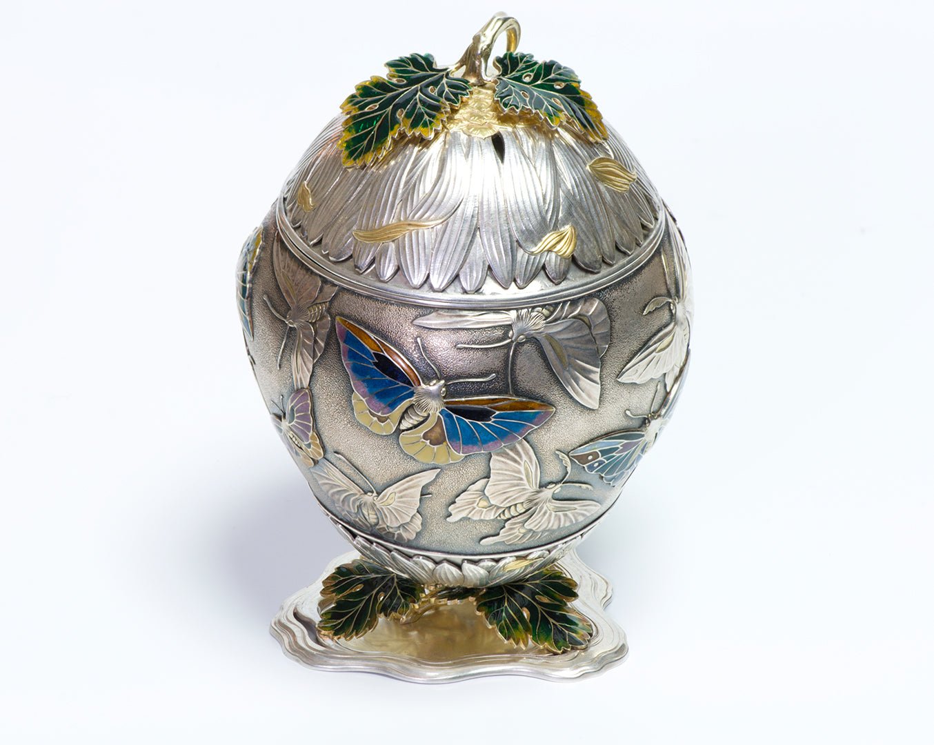 Antique Japanese Silver & Gold Enamel Koro Incense