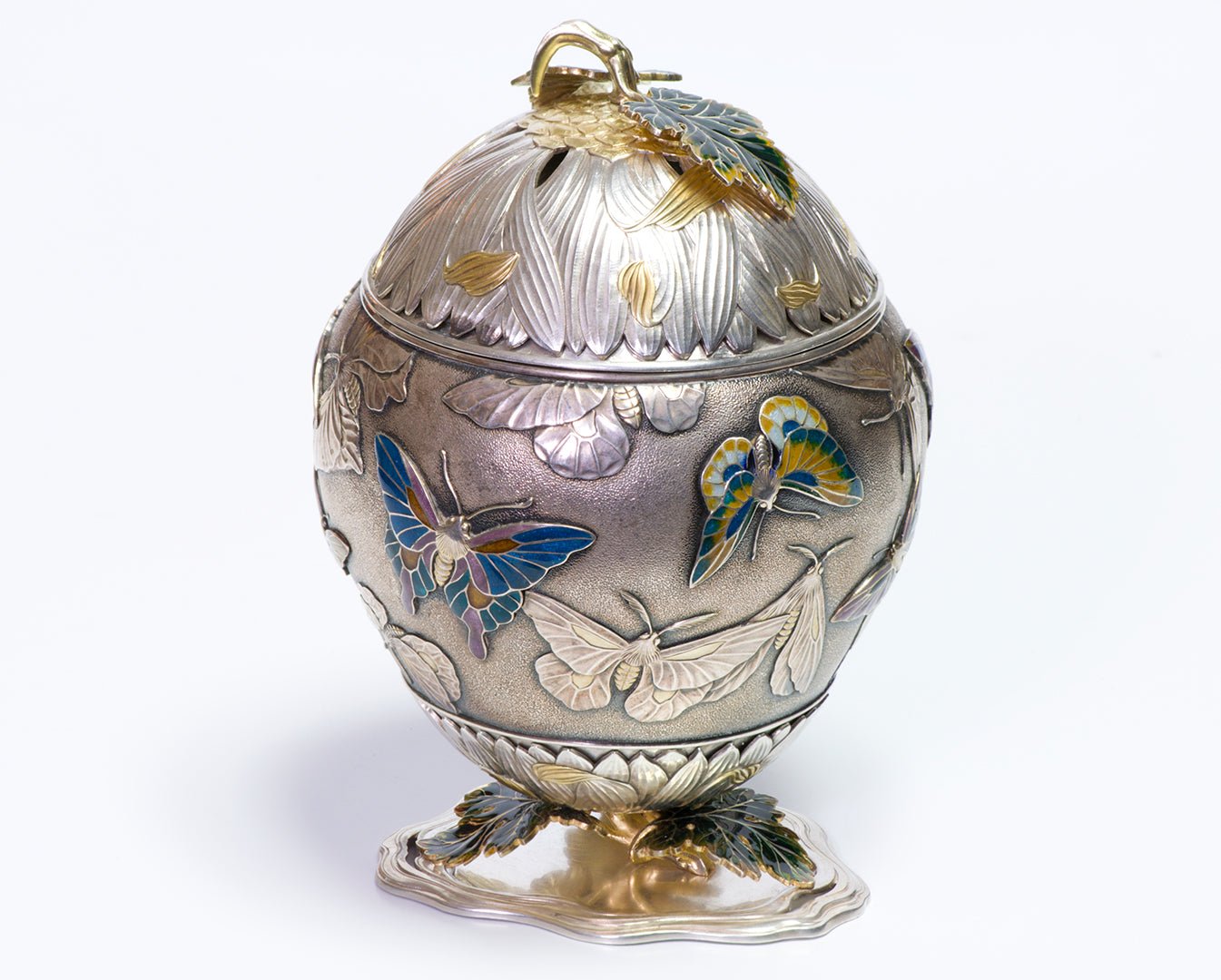 Antique Japanese Silver & Gold Enamel Koro Incense