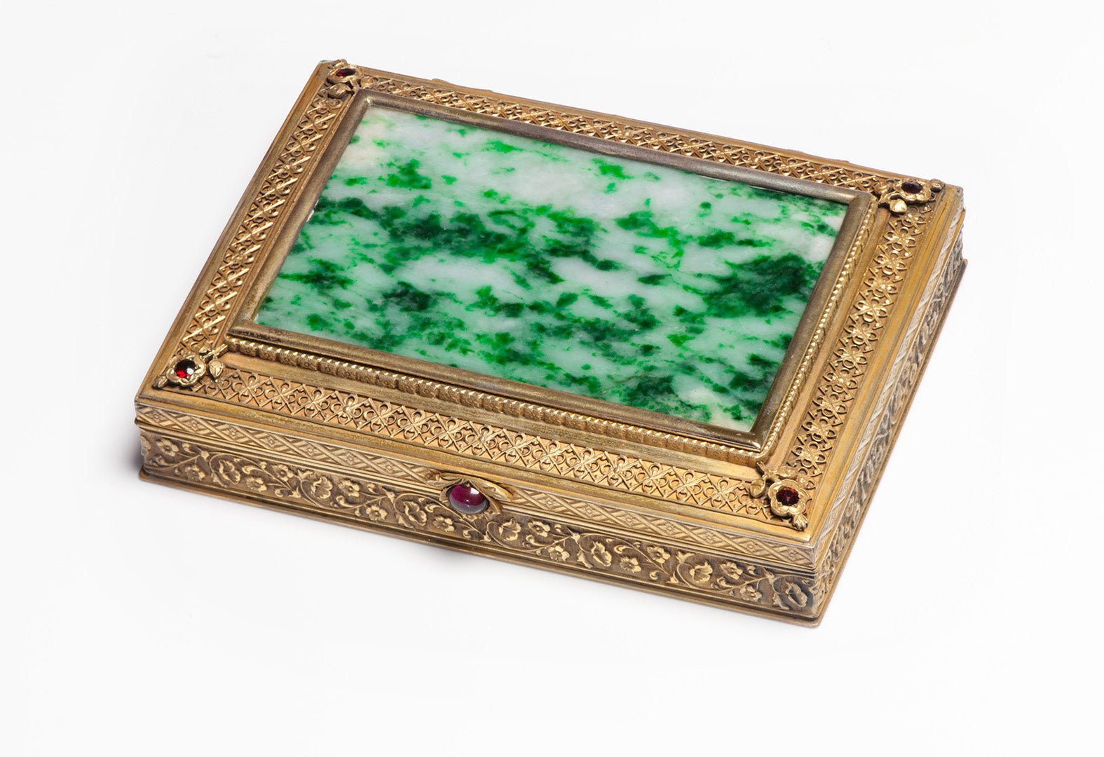 Antique J.E. Caldwell Sterling Jade Ruby Box