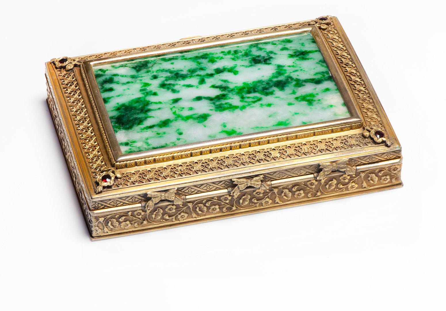 Antique J.E. Caldwell Sterling Jade Ruby Box