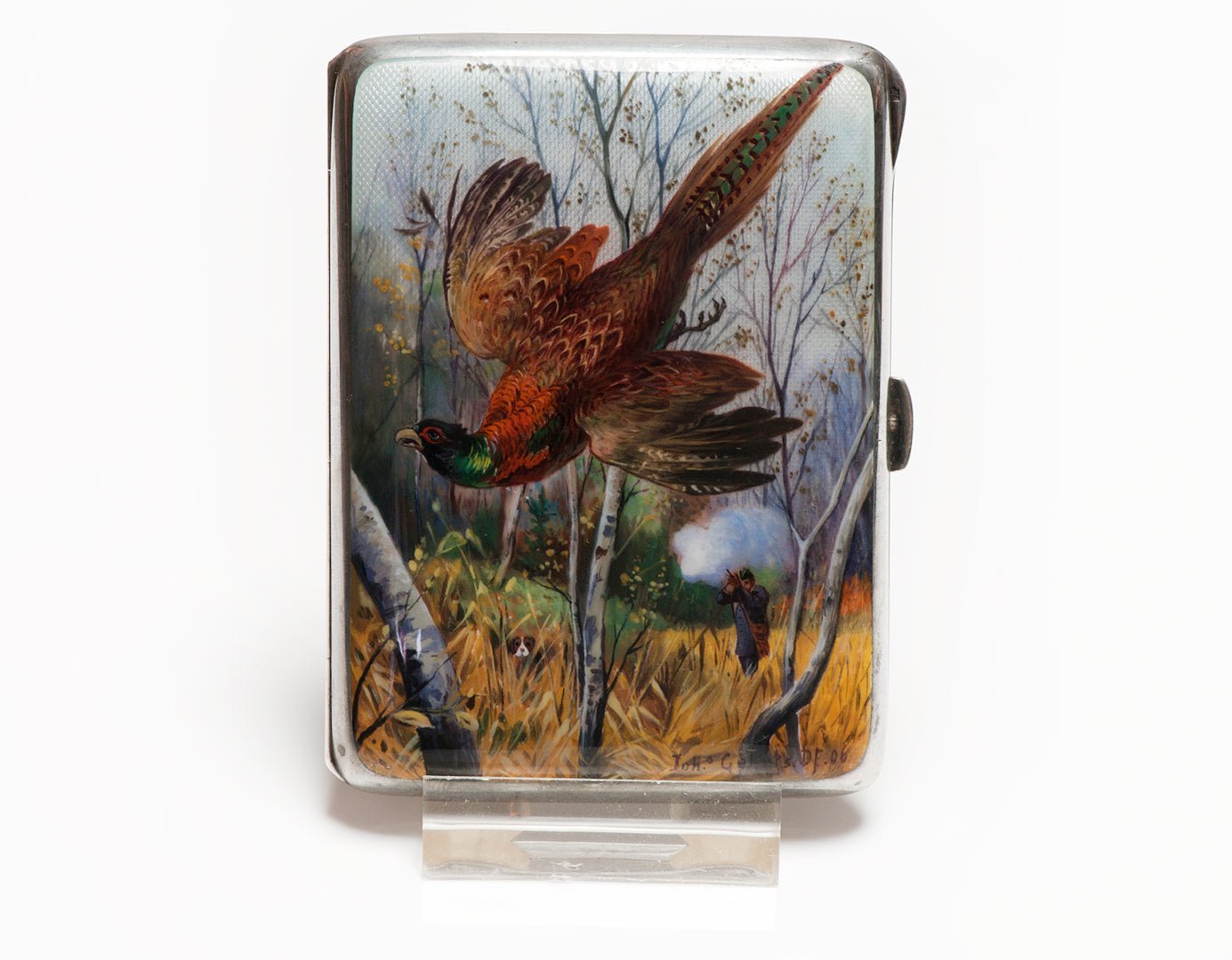 Antique Louis Kuppenheim Silver Enamel Pheasant Hunter Case