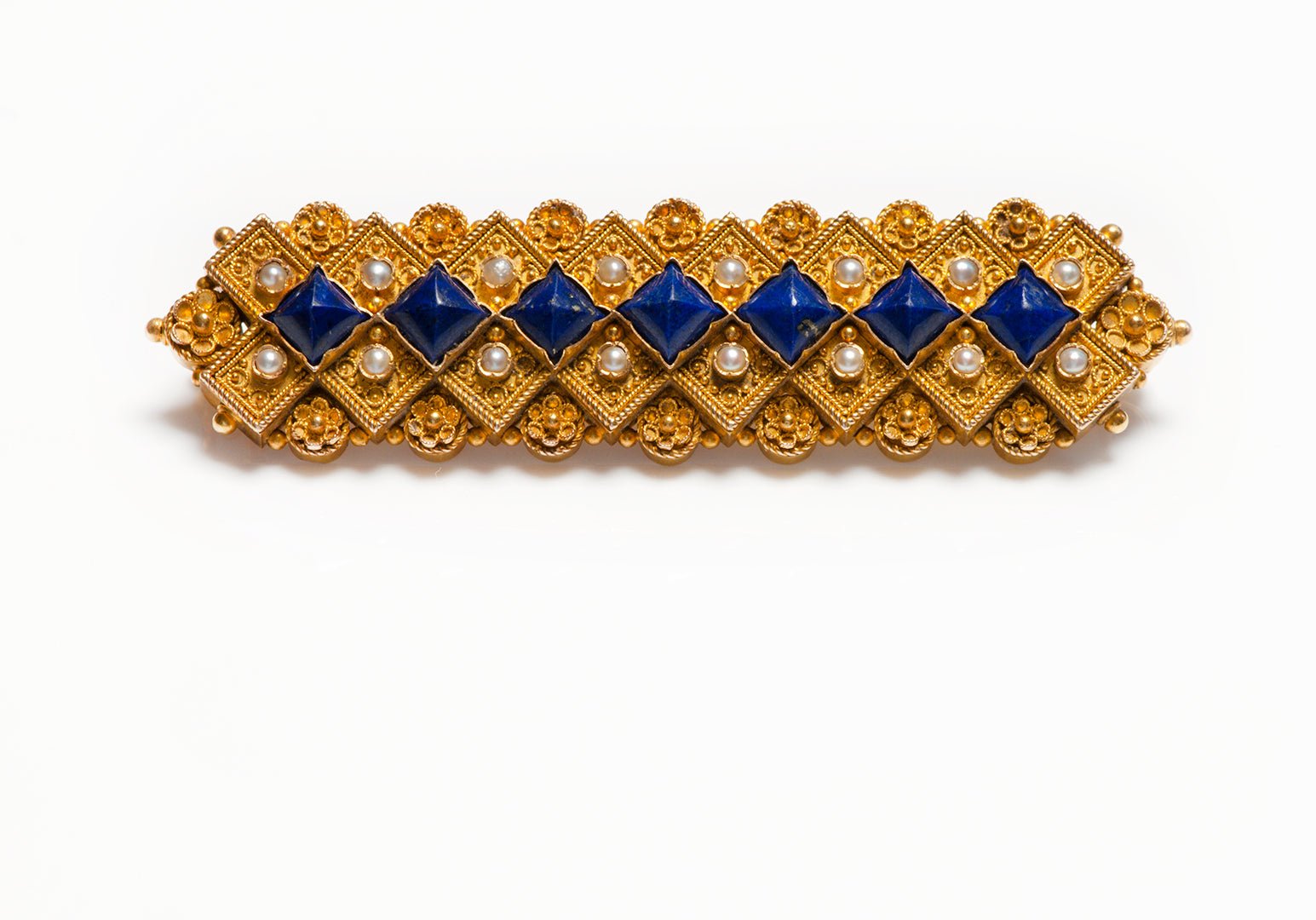 Antique Marchesini Gold Lapis Pearl Brooch