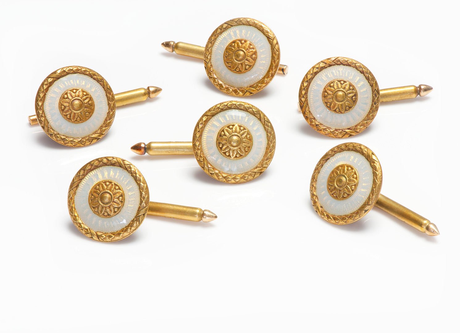 Antique Marcus & Co. Art Nouveau Gold Enamel Studs