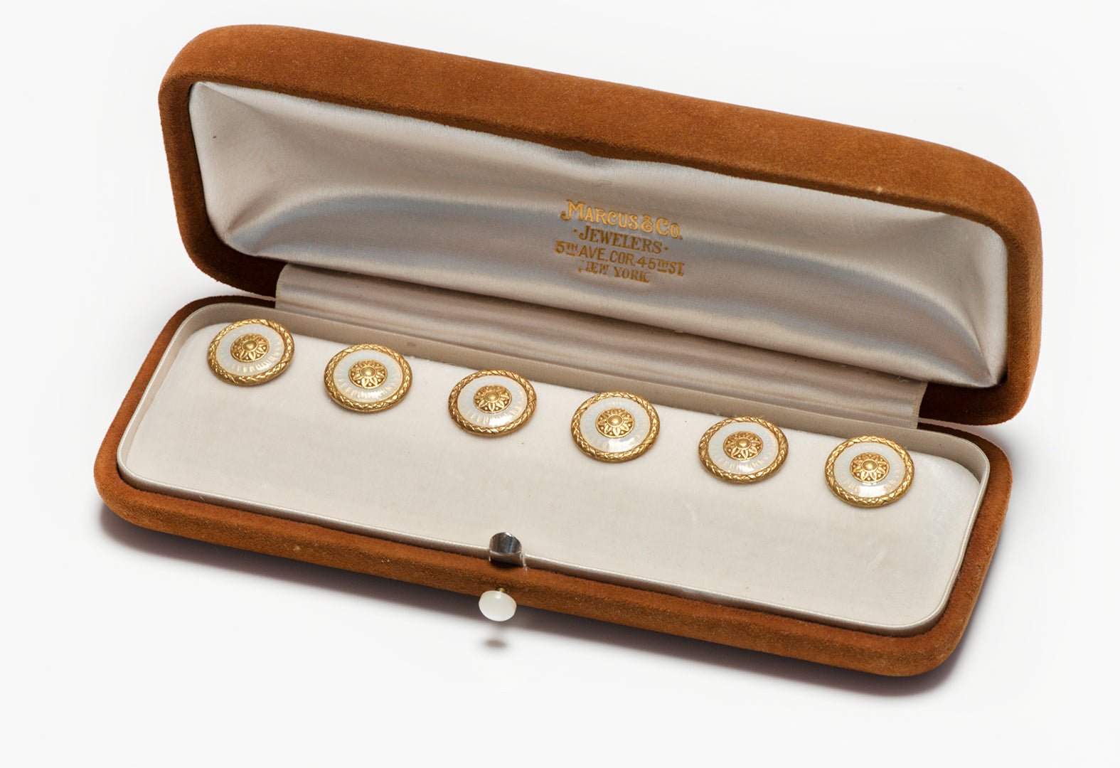 Antique Marcus & Co. Art Nouveau Gold Enamel Studs