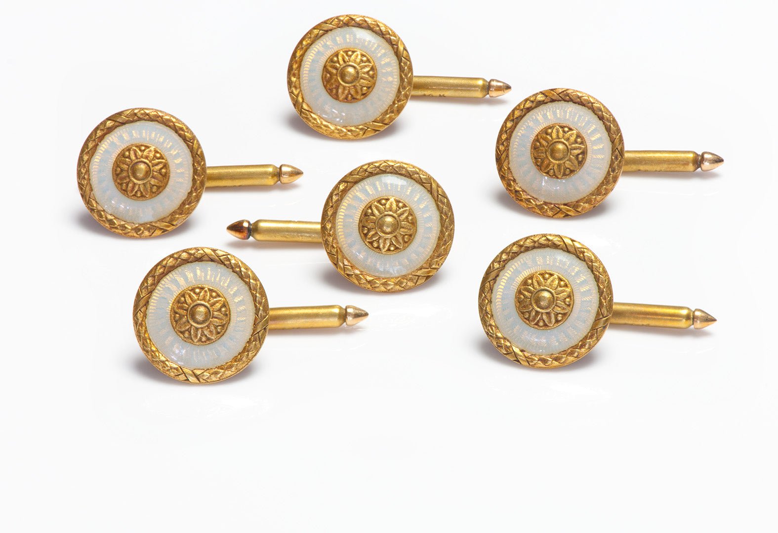 Antique Marcus & Co. Art Nouveau Gold Enamel Studs