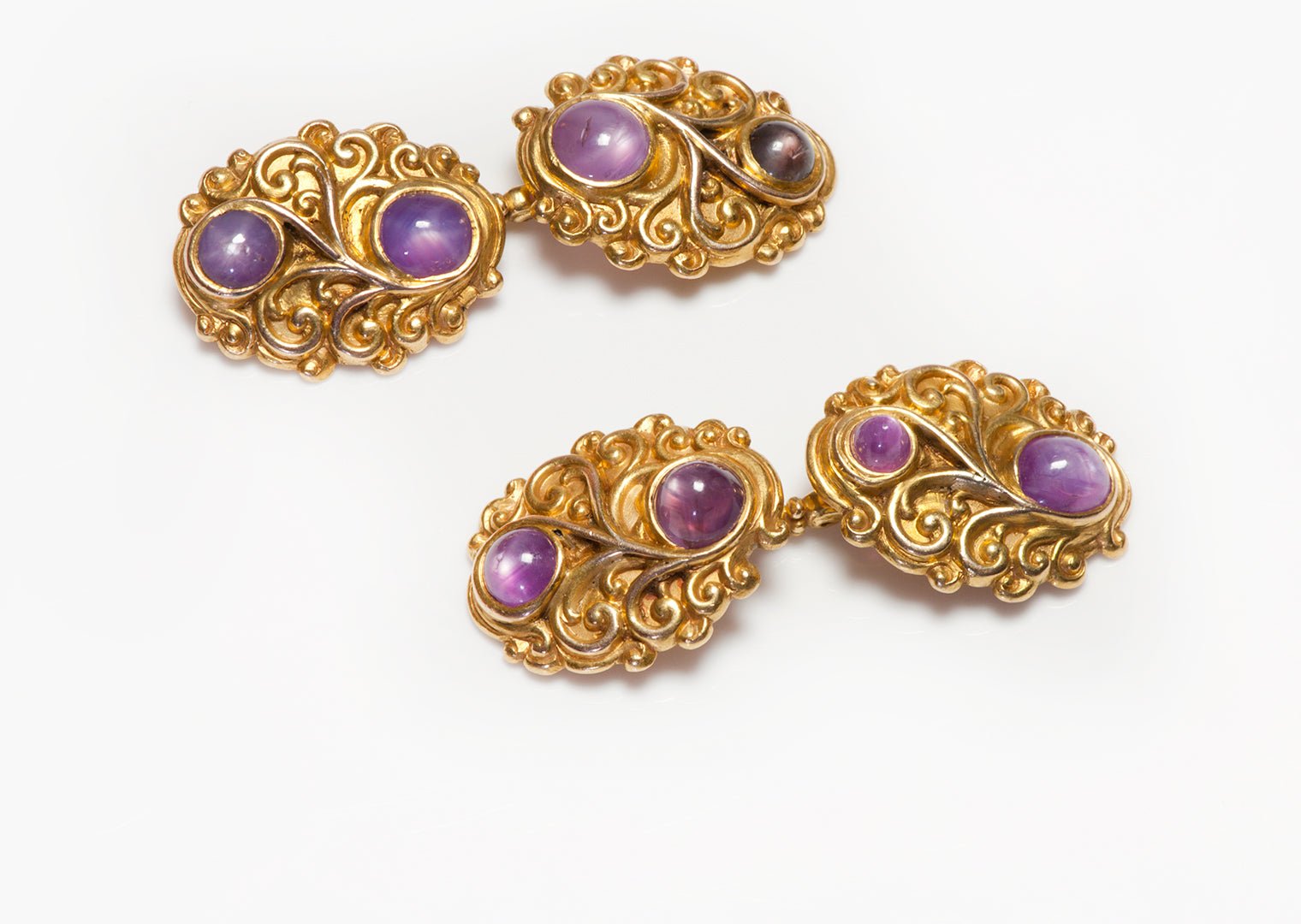 Antique Marcus & Co. Art Nouveau Gold Star Sapphire Cufflinks
