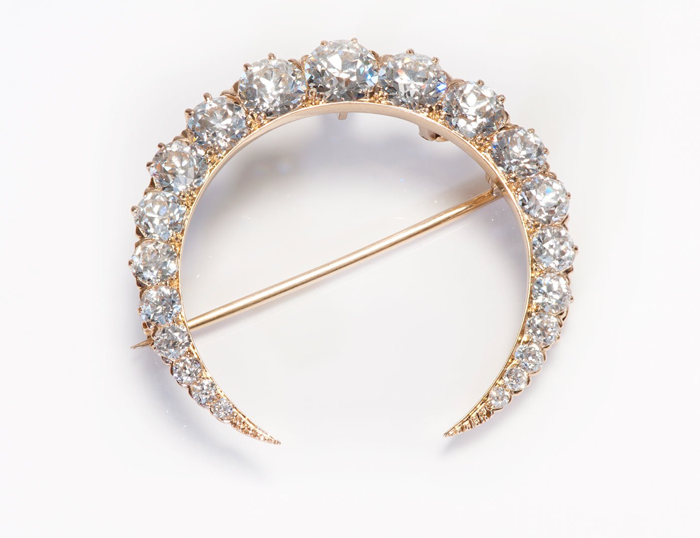 Antique Marcus & Co. Diamond Crescent Gold Brooch