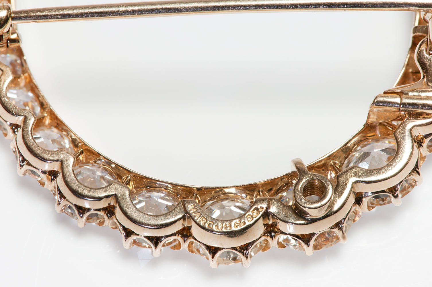 Antique Marcus & Co. Diamond Crescent Gold Brooch