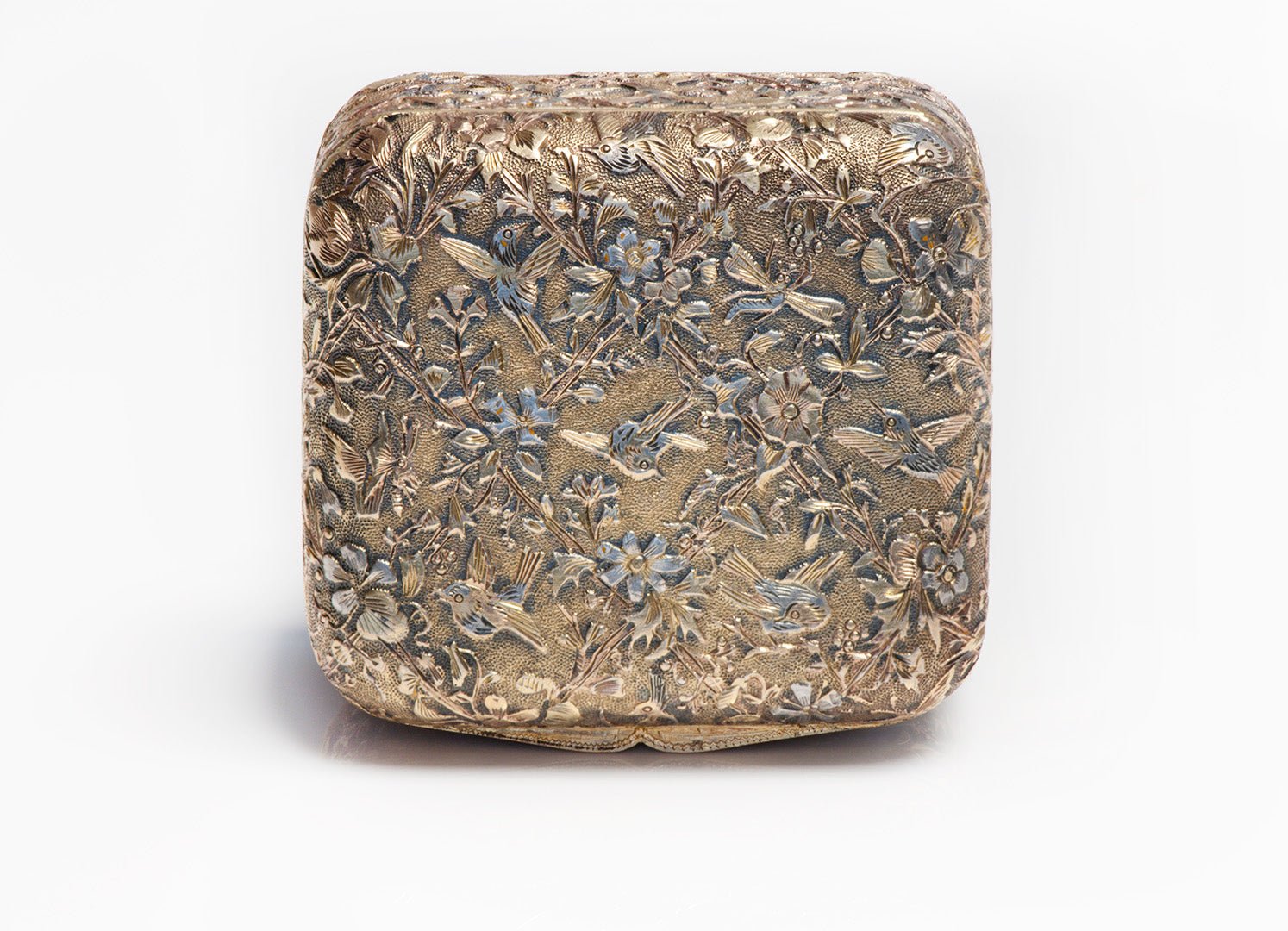 Antique Mixed Metal Bird Flower Motif Box