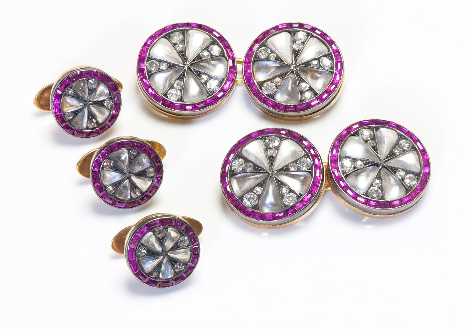 Antique Moonstone Diamond Cufflink Stud Set