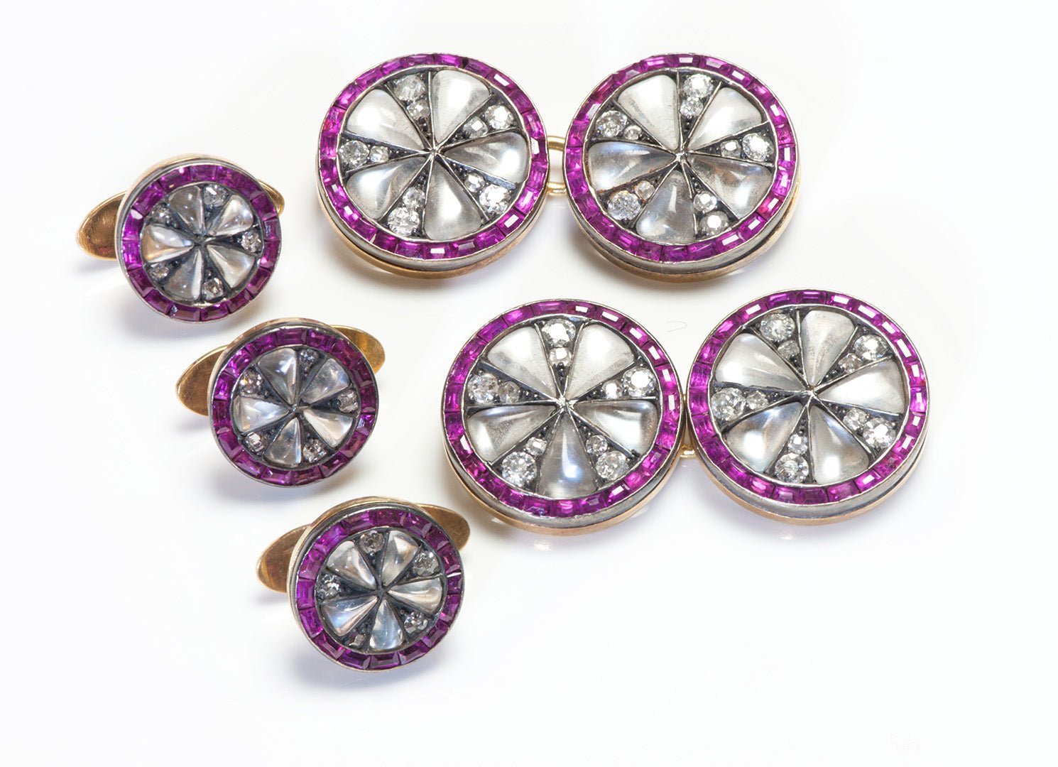 Antique Moonstone Diamond Cufflink Stud Set