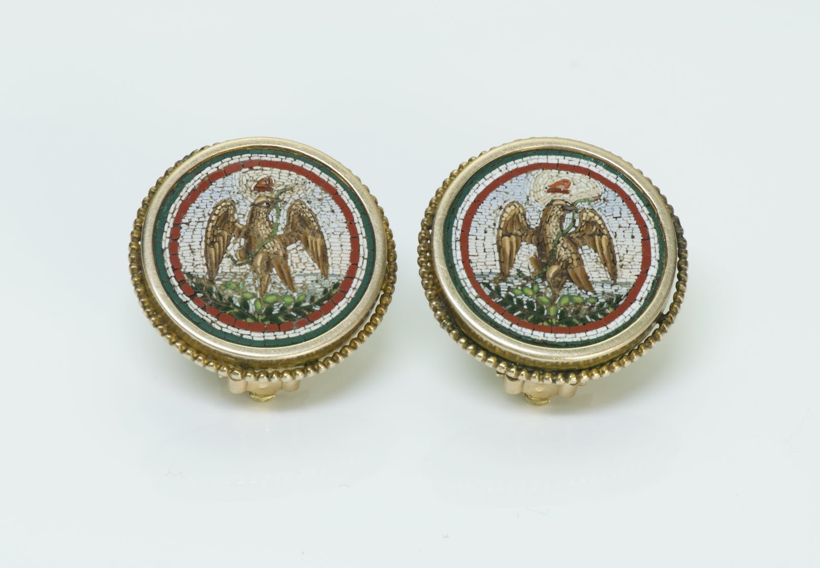 Antique Mosaic Eagle Yellow Gold Earrings