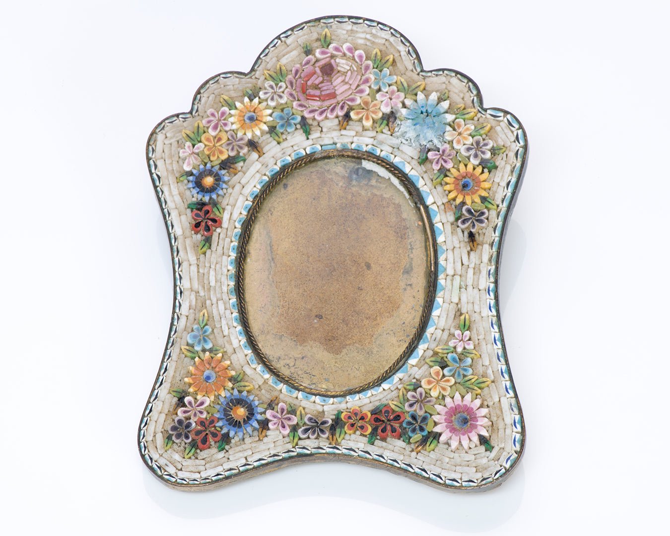 Antique Mosaic Floral Brass Picture Frame