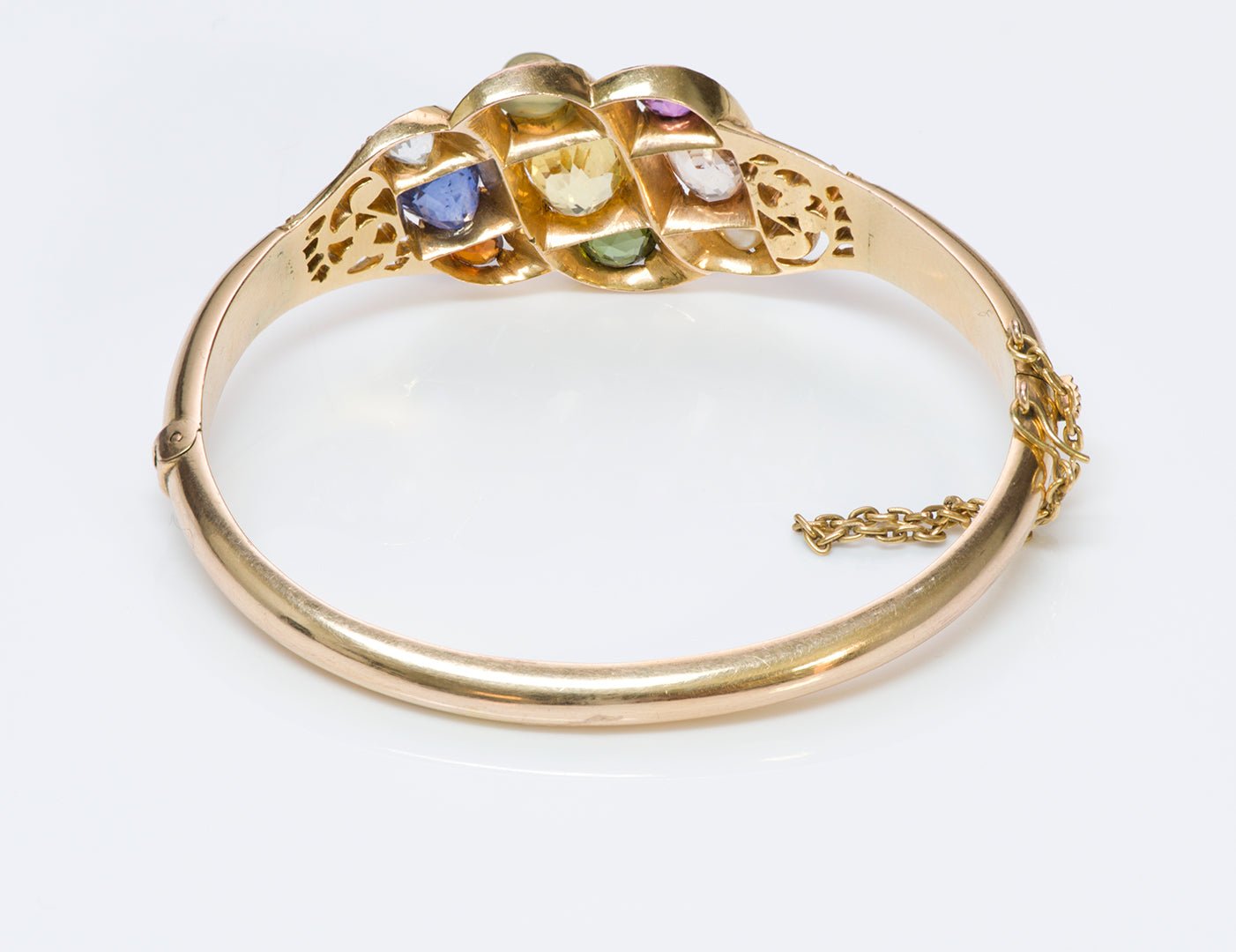 Antique Navaratna Gemstone Gold Bangle Bracelet