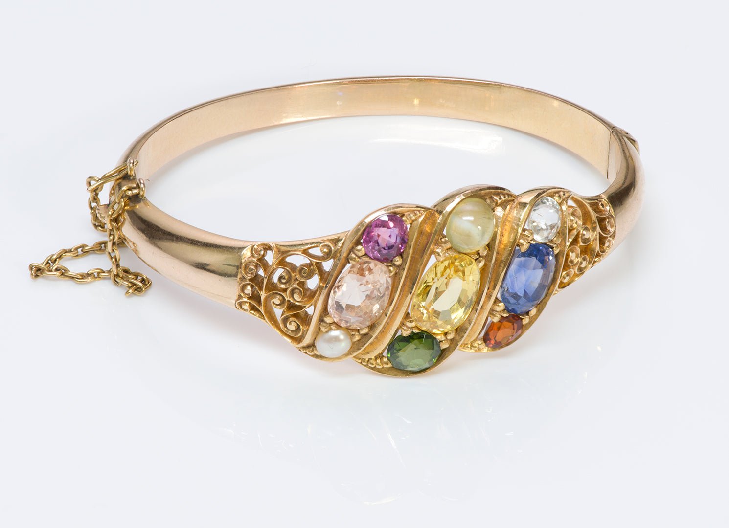 Antique Navaratna Gemstone Gold Bangle Bracelet