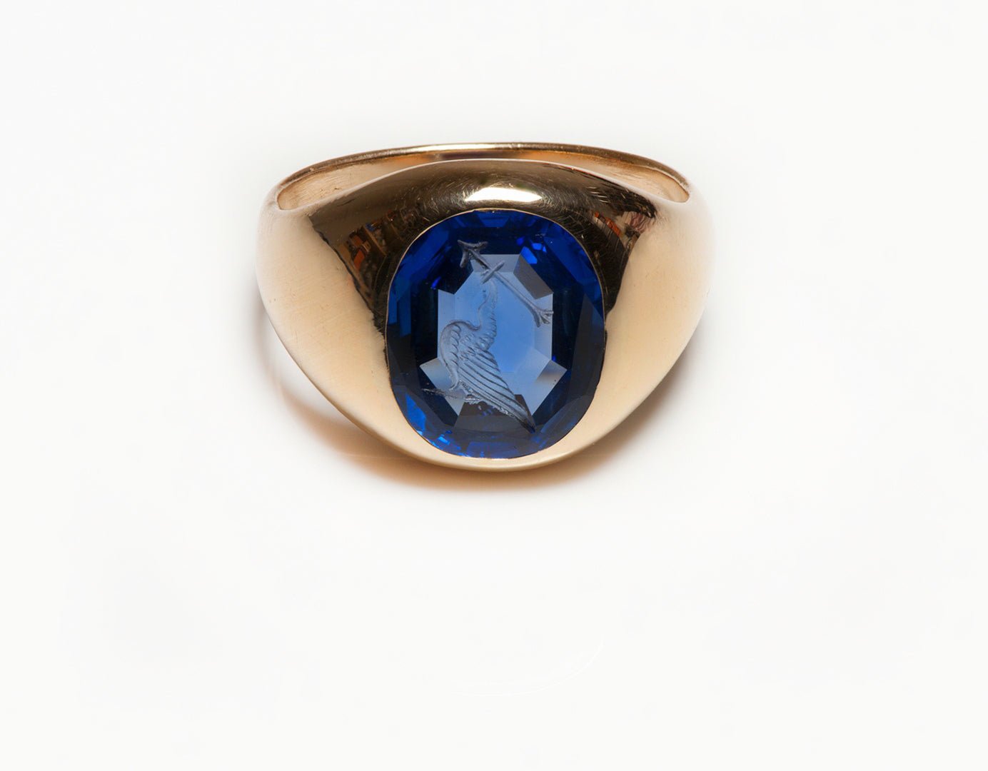 Antique No Heat Burma Sapphire Intaglio 18K Gold Men's Ring