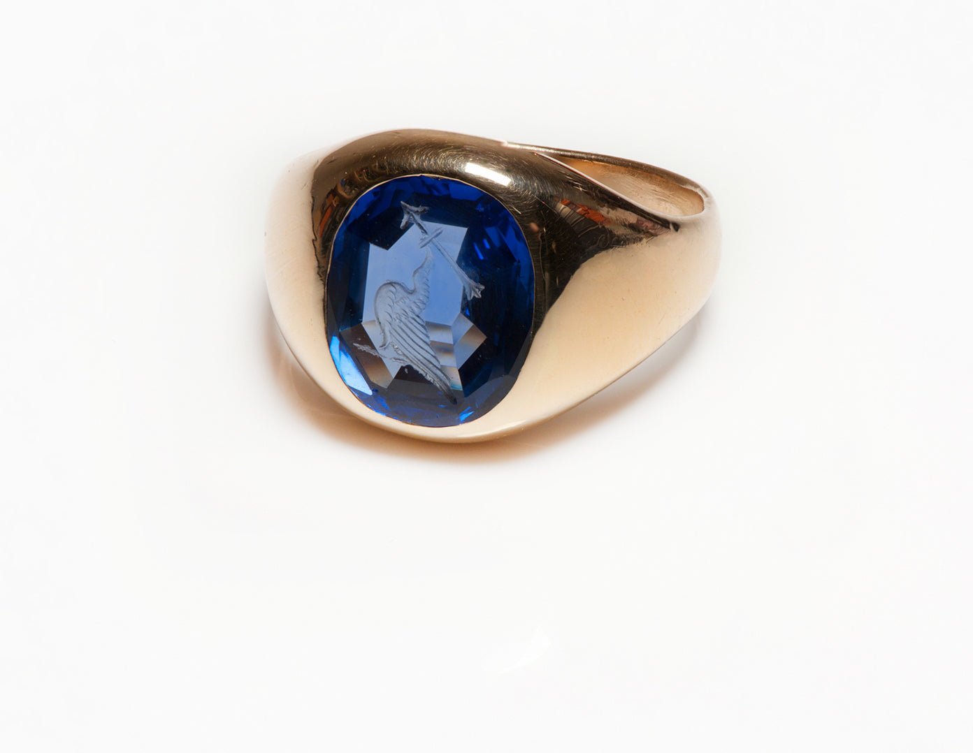 Antique No Heat Burma Sapphire Intaglio 18K Gold Men's Ring