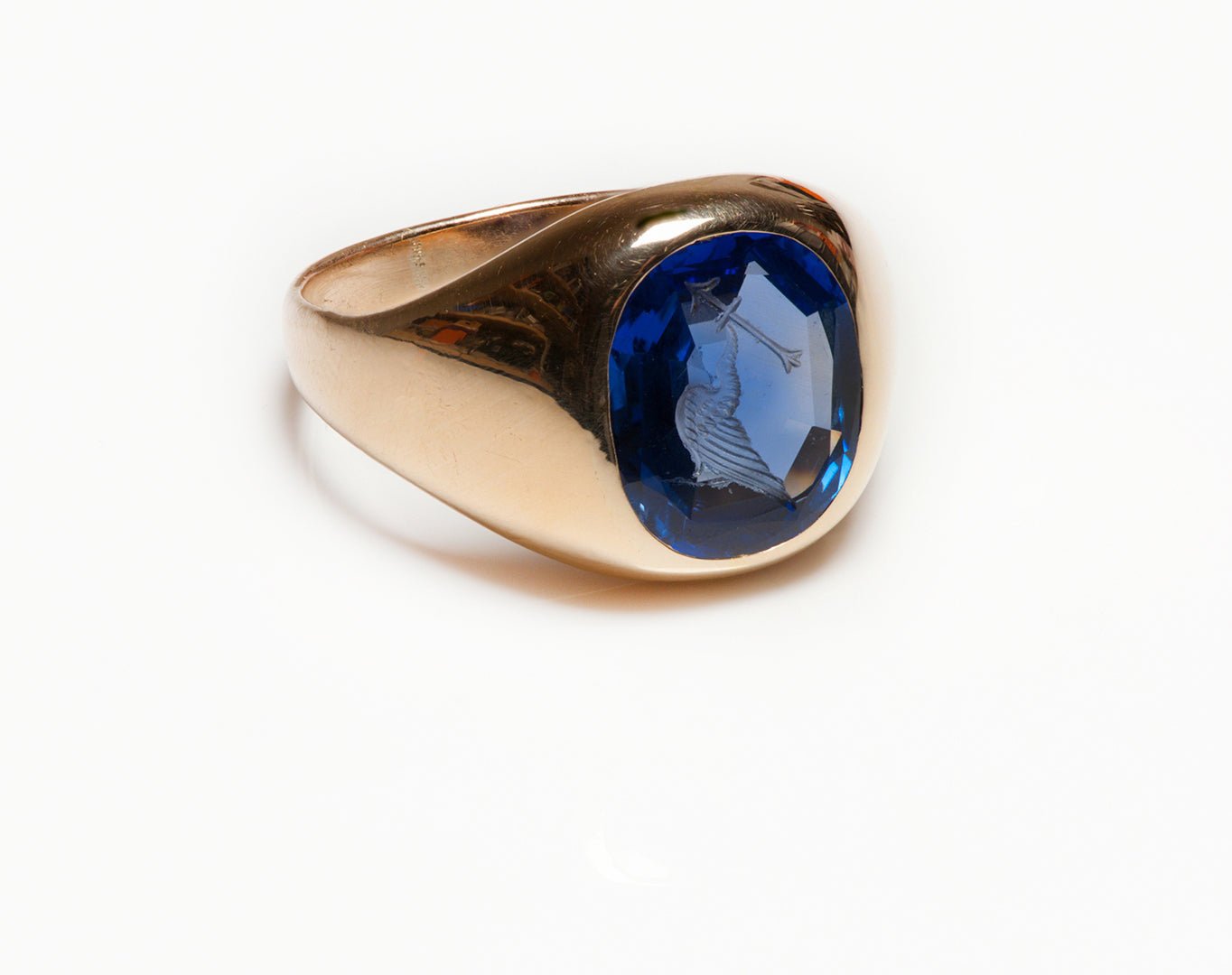Antique No Heat Burma Sapphire Intaglio 18K Gold Men's Ring