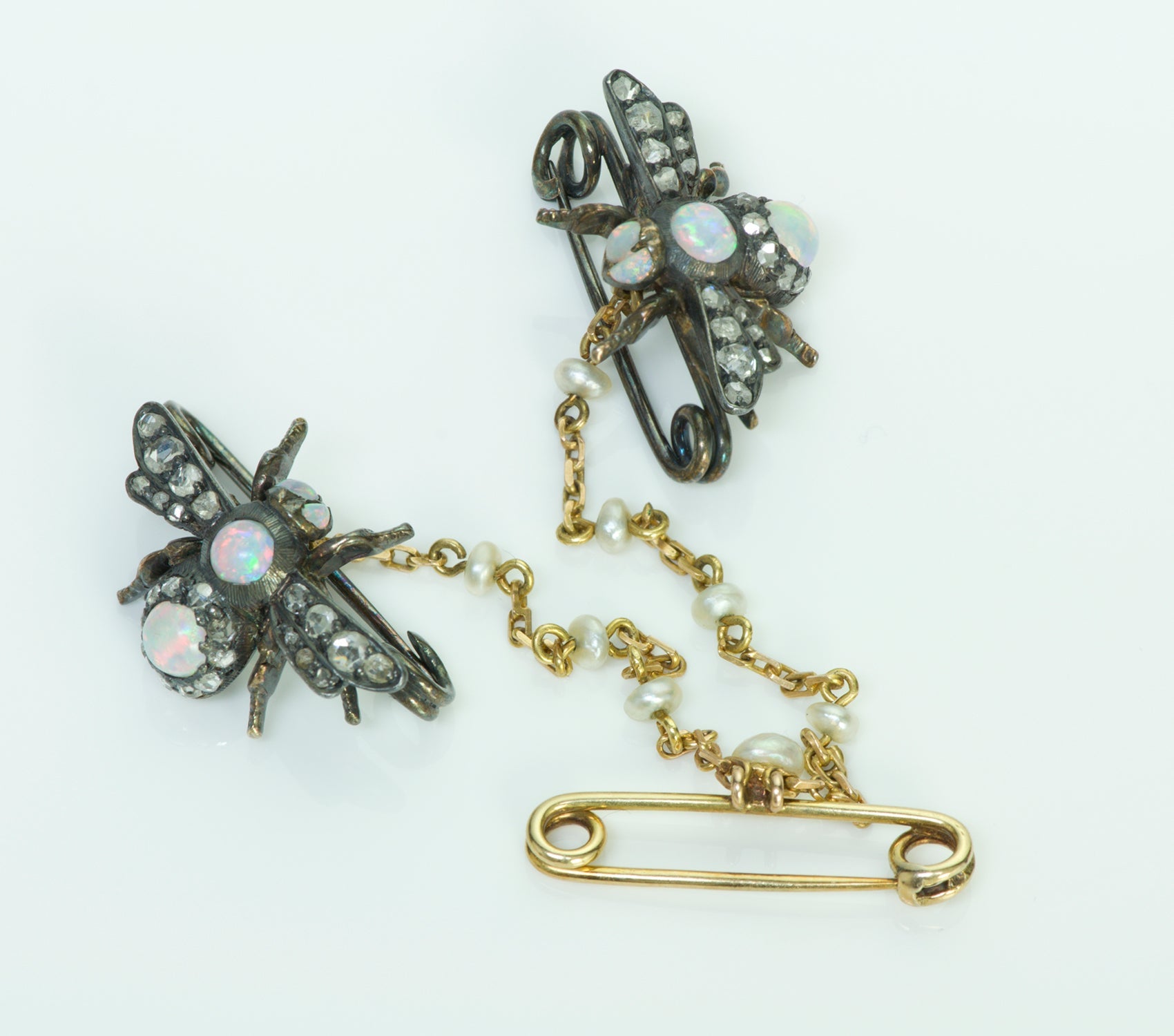 Antique Opal Diamond Gold Silver & Pearl Bug Pin