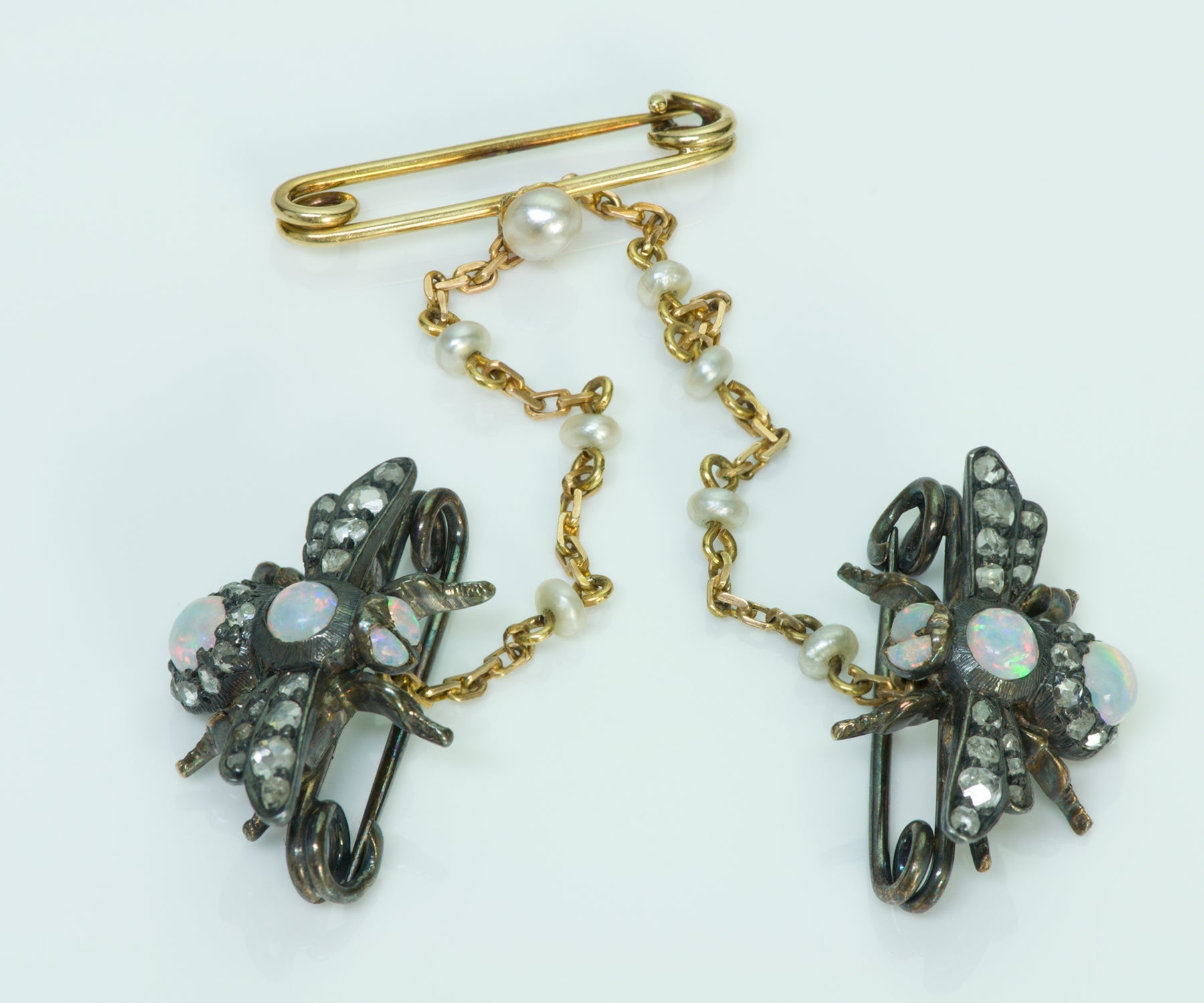 Antique Opal Diamond Gold Silver & Pearl Bug Pin