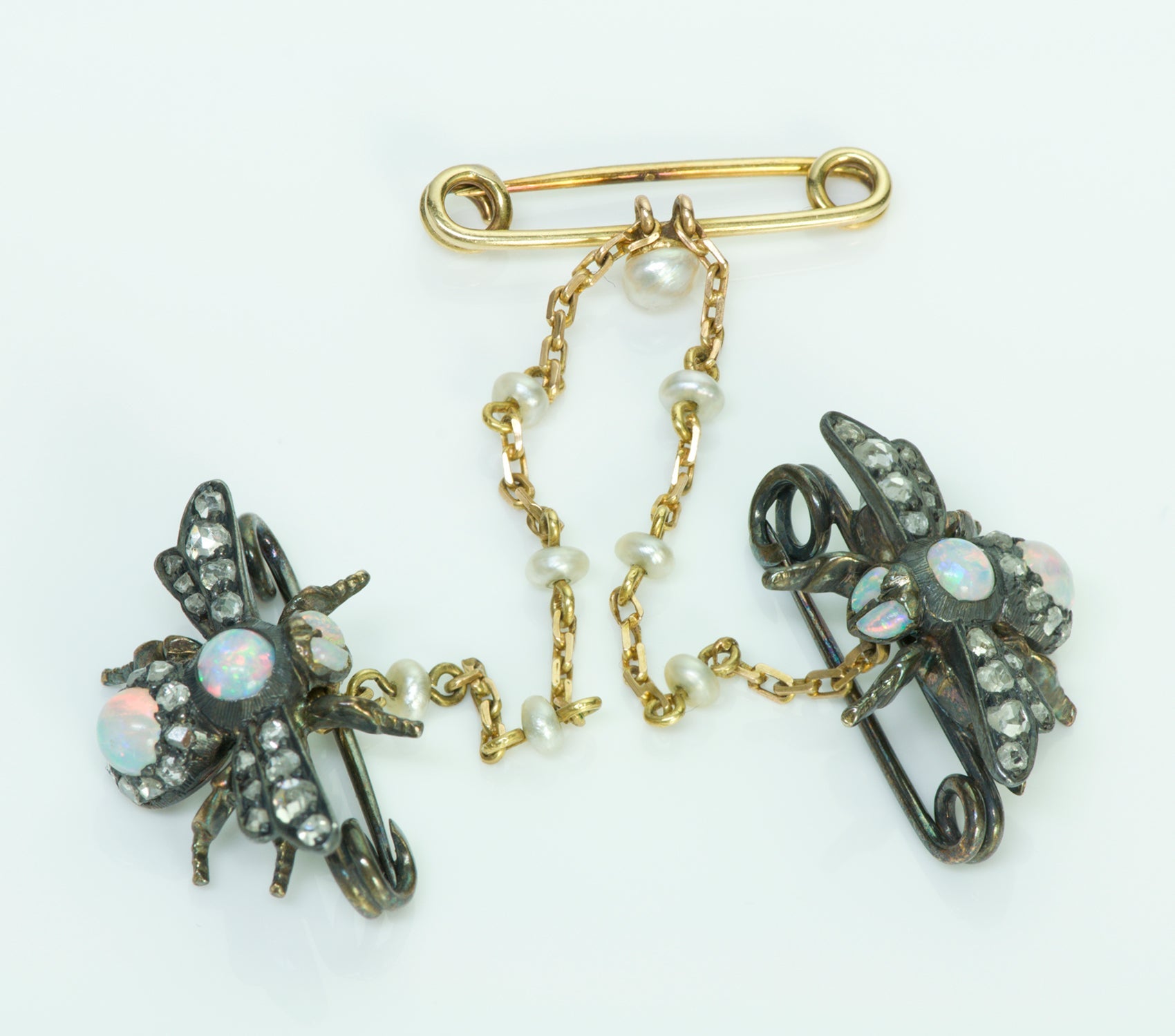 Antique Opal Diamond Gold Silver & Pearl Bug Pin