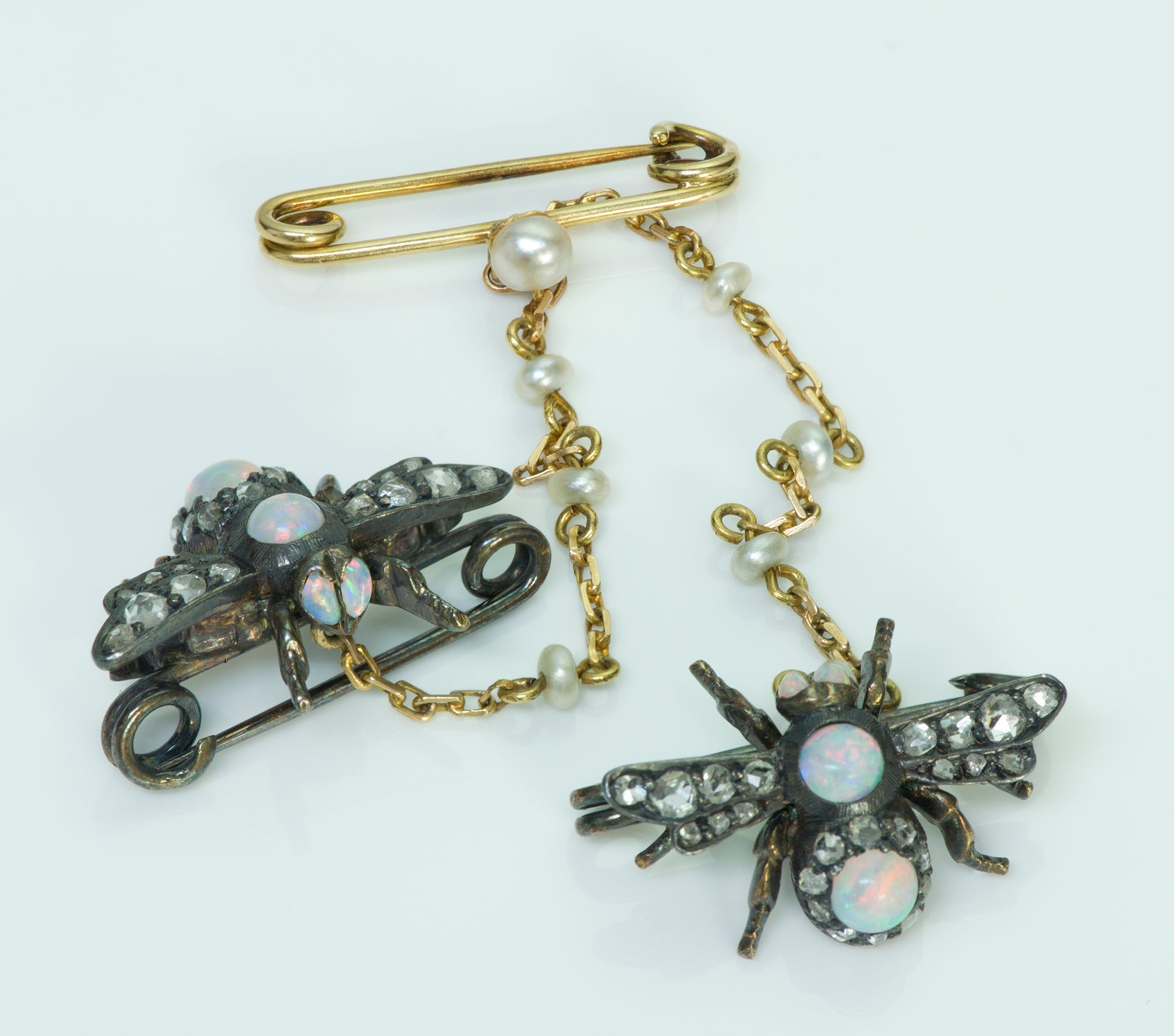 Antique Opal Diamond Gold Silver & Pearl Bug Pin