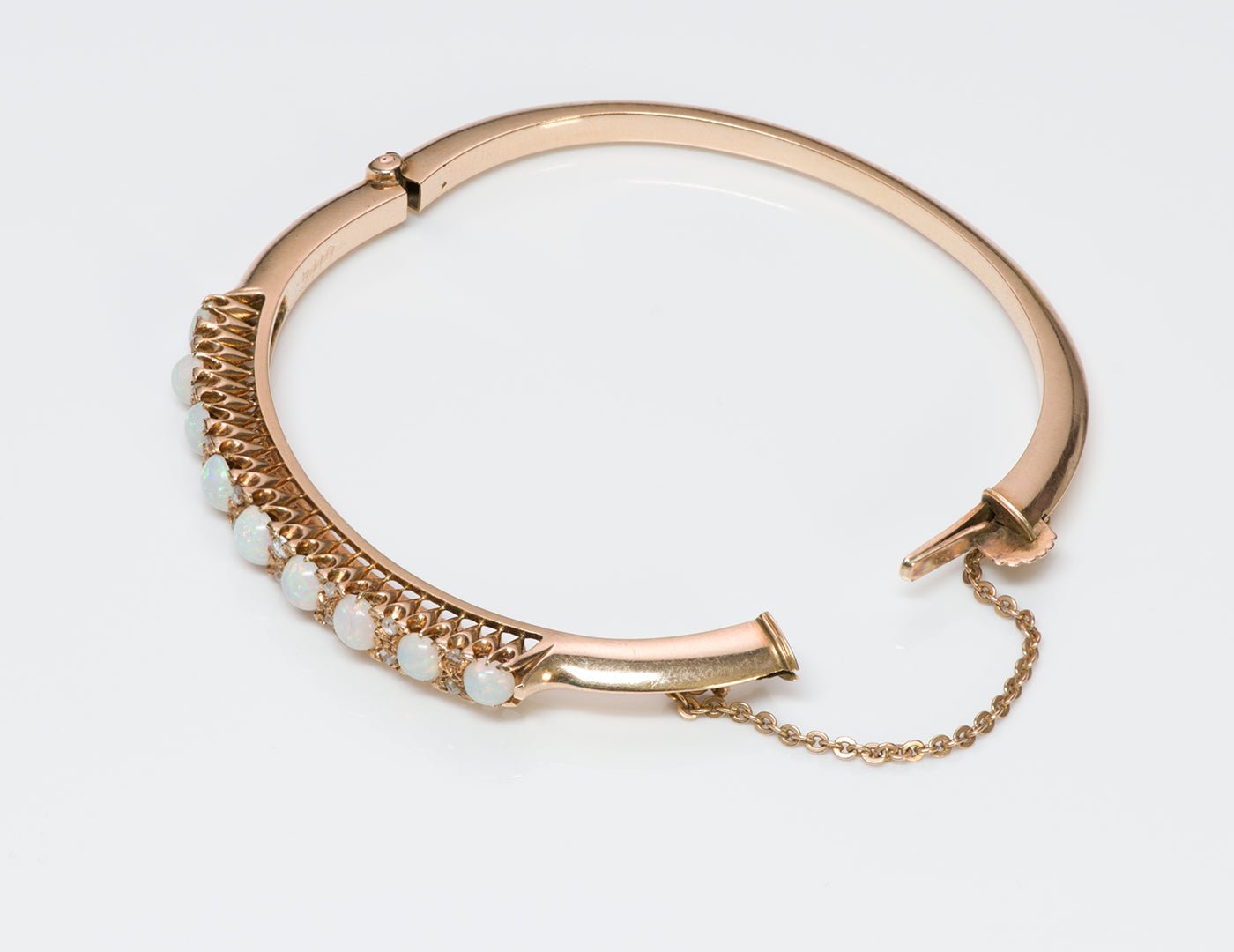 Antique Opal Gold Diamond Bangle Bracelet