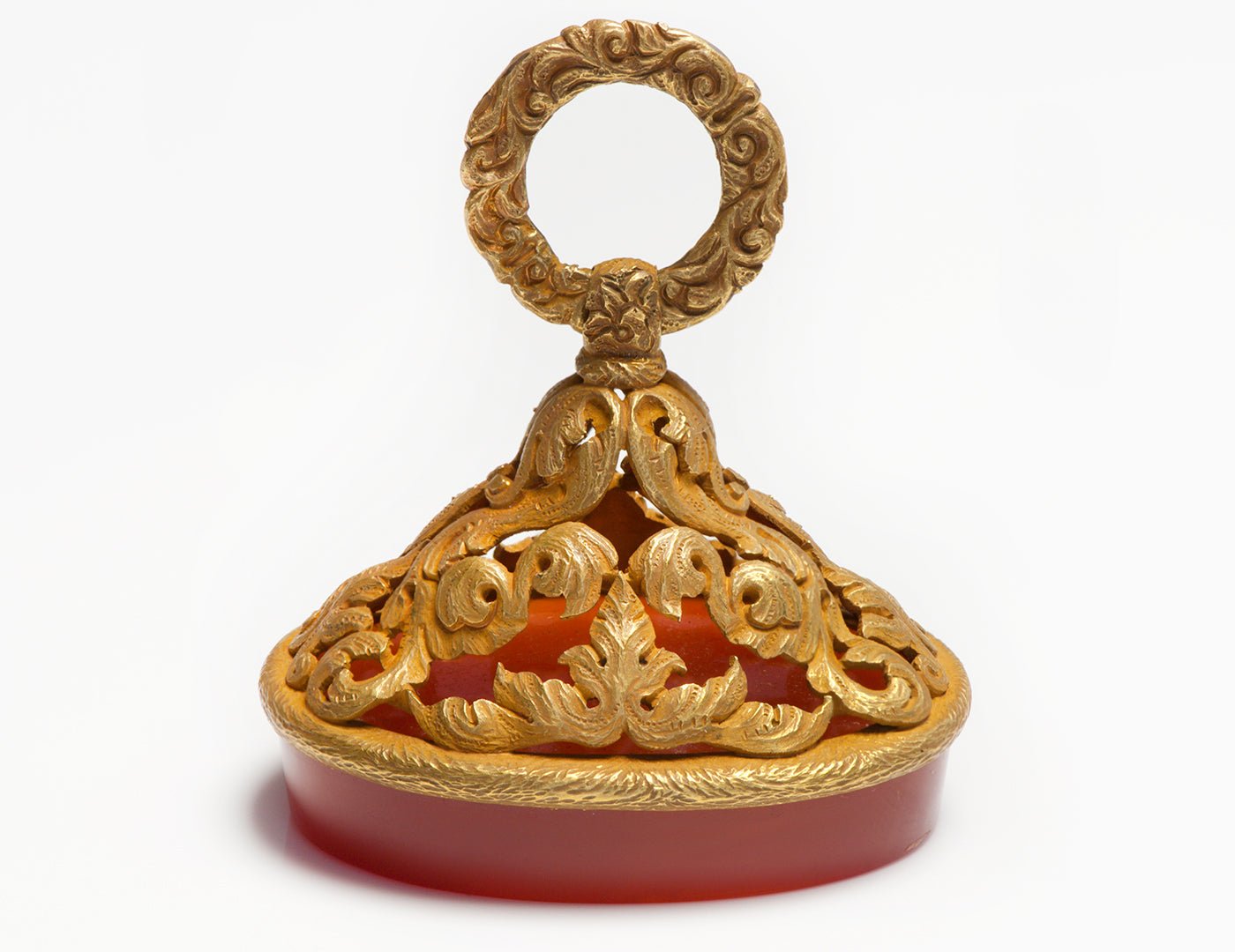 Antique Phenomenal Carved Gold Carnelian Crest Seal Fob