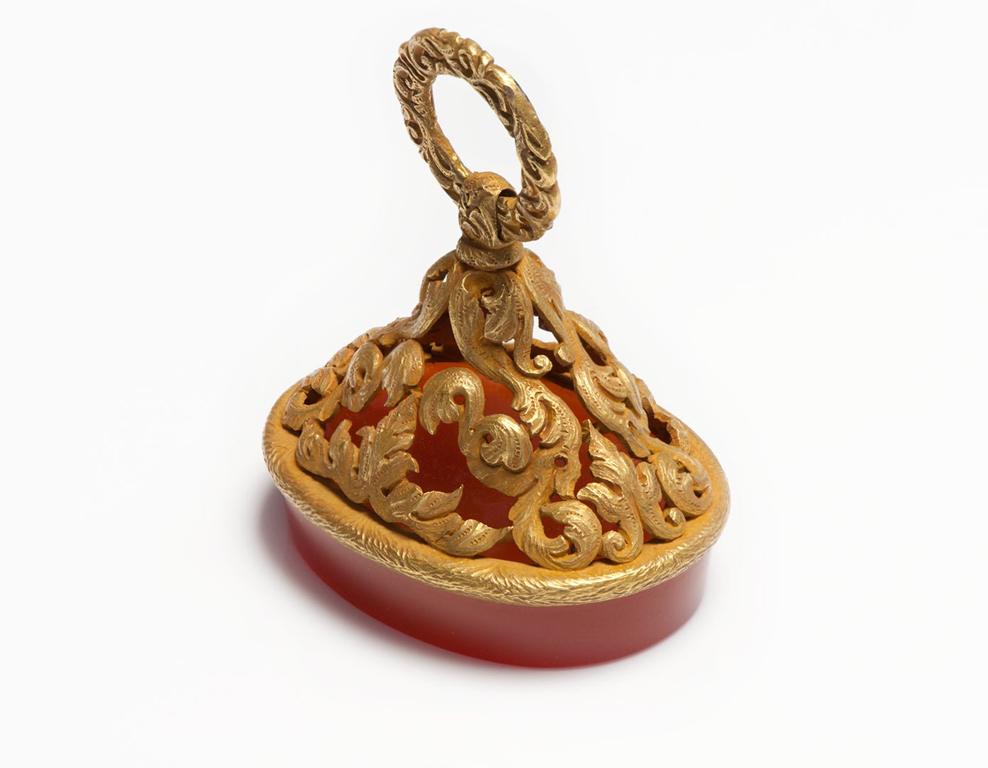 Antique Phenomenal Carved Gold Carnelian Crest Seal Fob