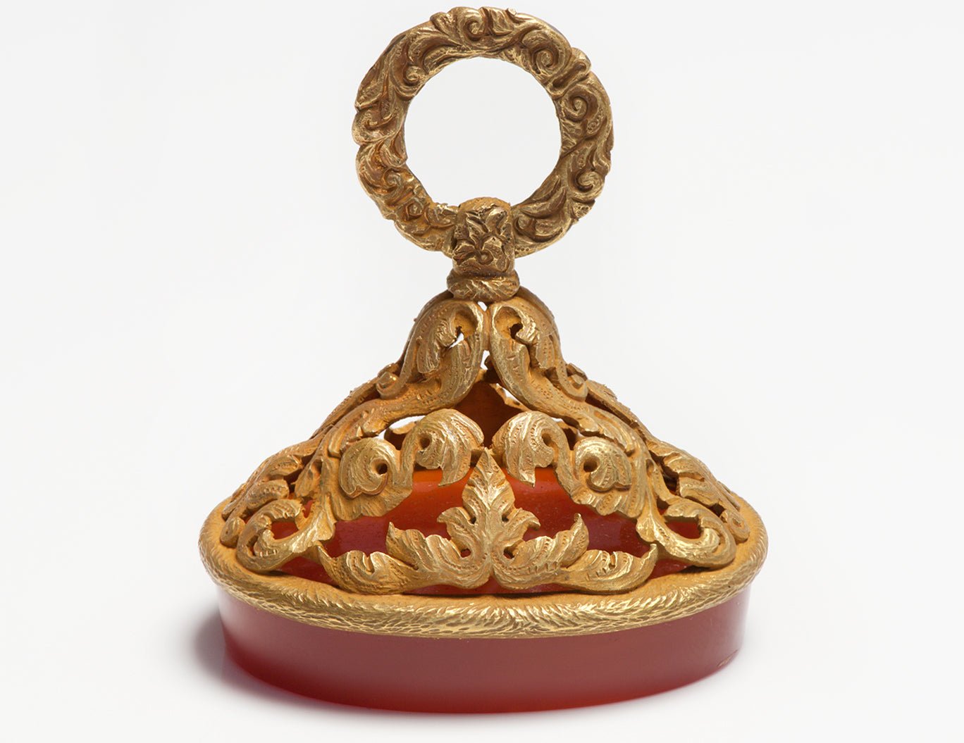 Antique Phenomenal Carved Gold Carnelian Crest Seal Fob