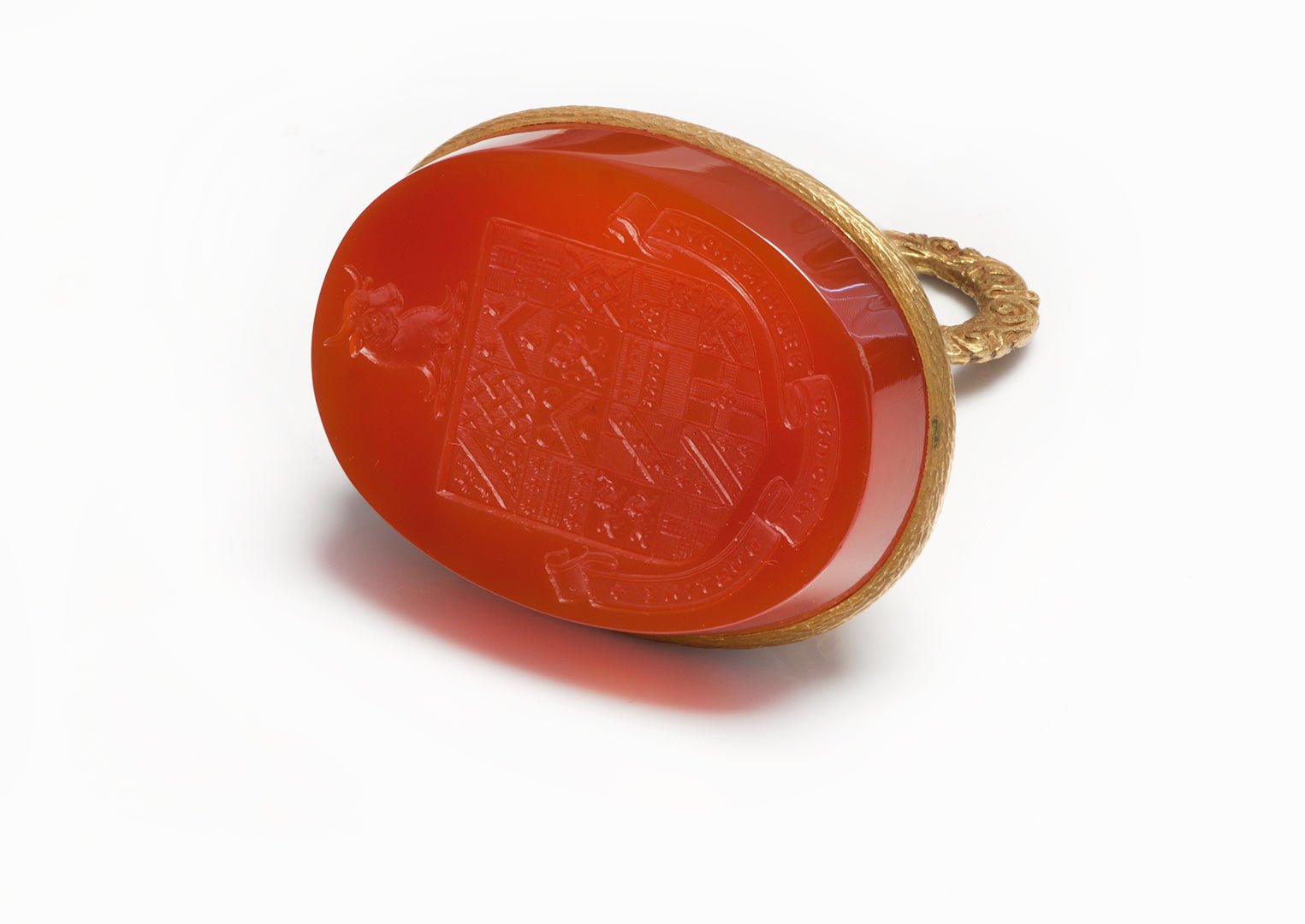 Antique Phenomenal Carved Gold Carnelian Crest Seal Fob
