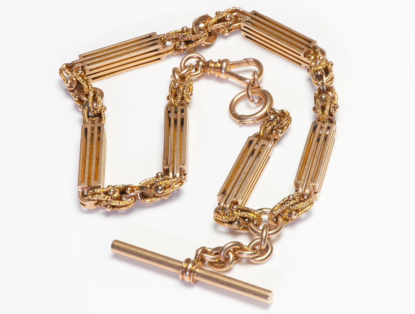 Antique Pierced Gold Bar Watch Chain