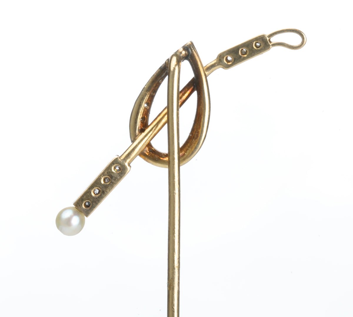 Antique Platinum Gold Diamond Pearl Riding Crop Stick Pin