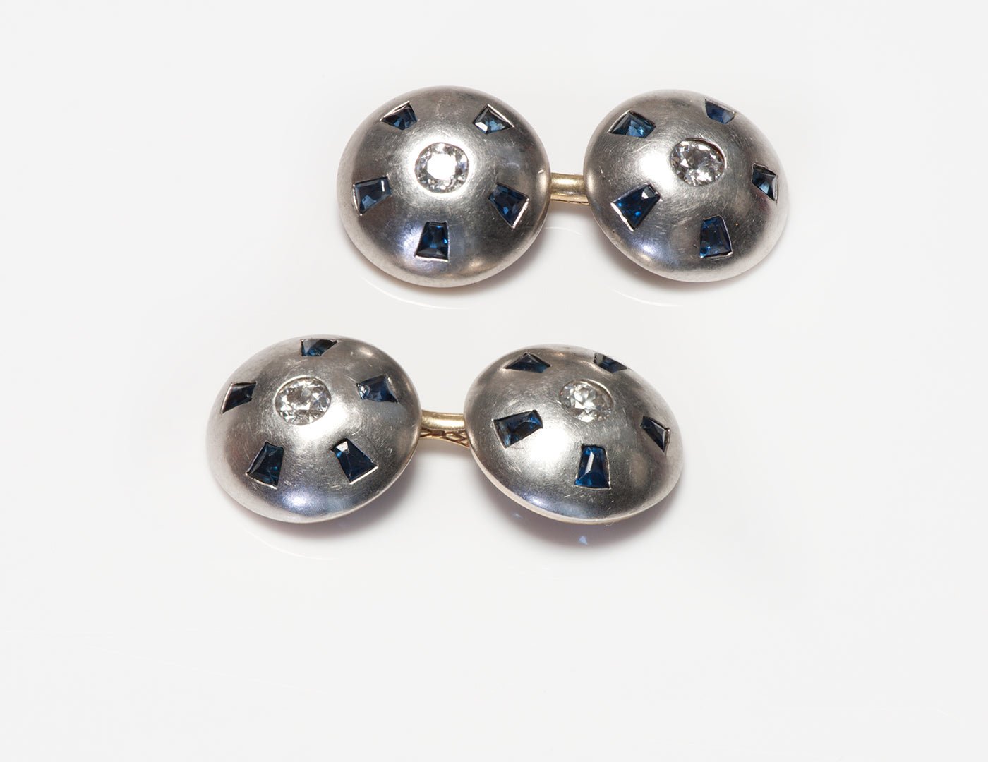 Antique Platinum Gold Old Mine Cut Diamond & Sapphire Cufflinks