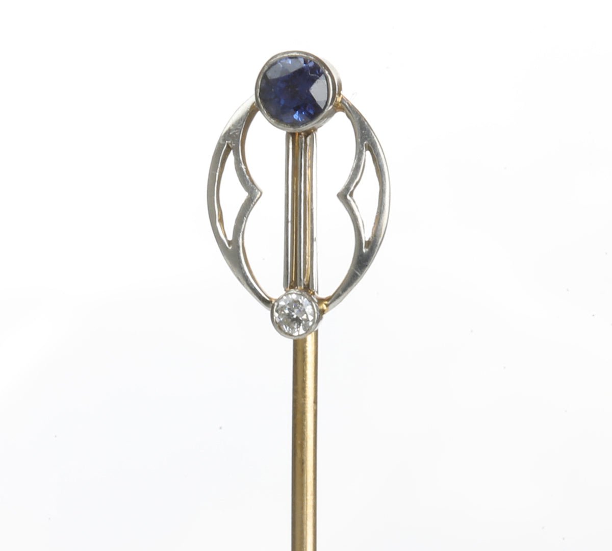 Antique Platinum Gold Sapphire Diamond Stick Pin