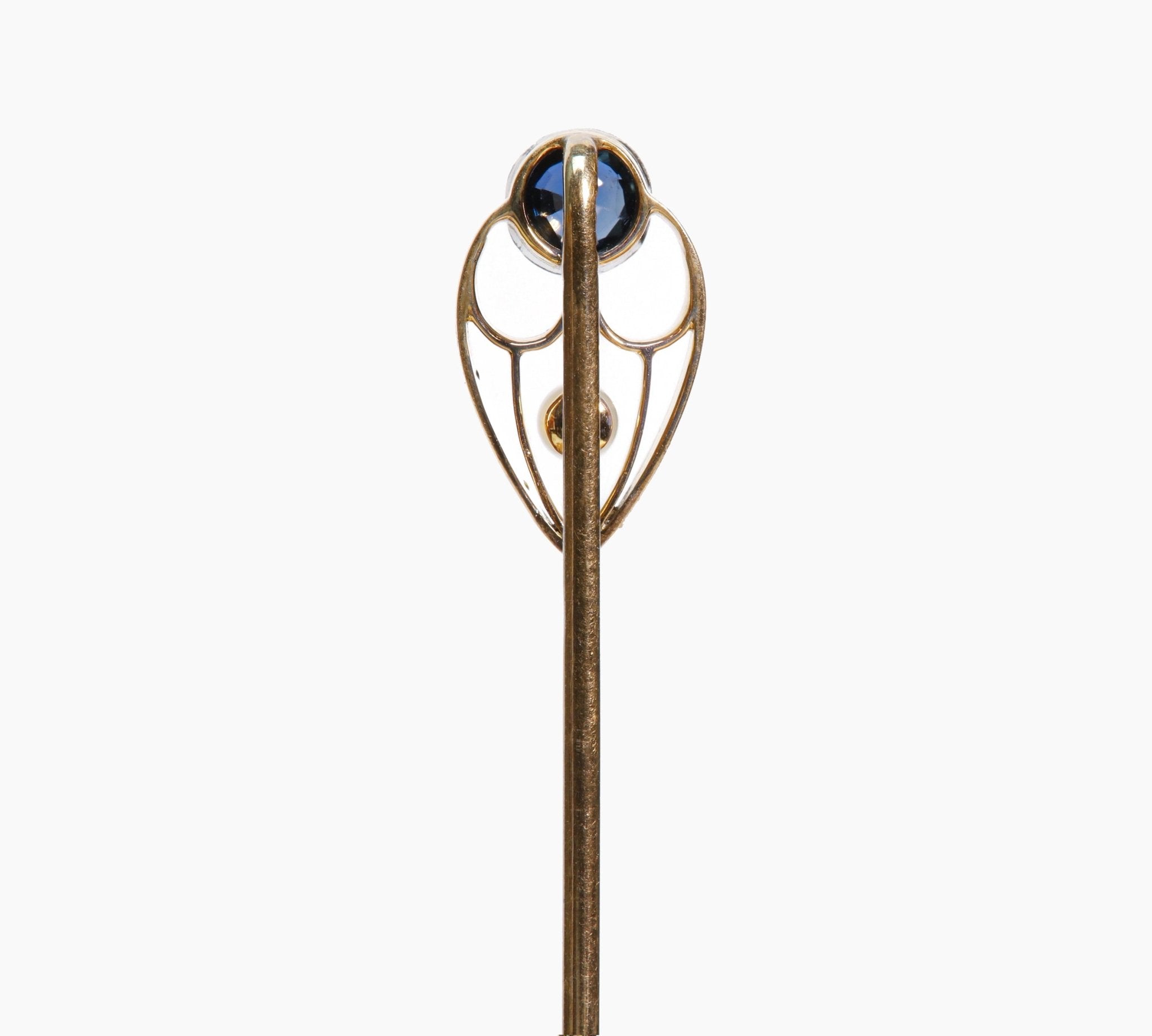 Antique Platinum Gold Sapphire Pearl Stick Pin